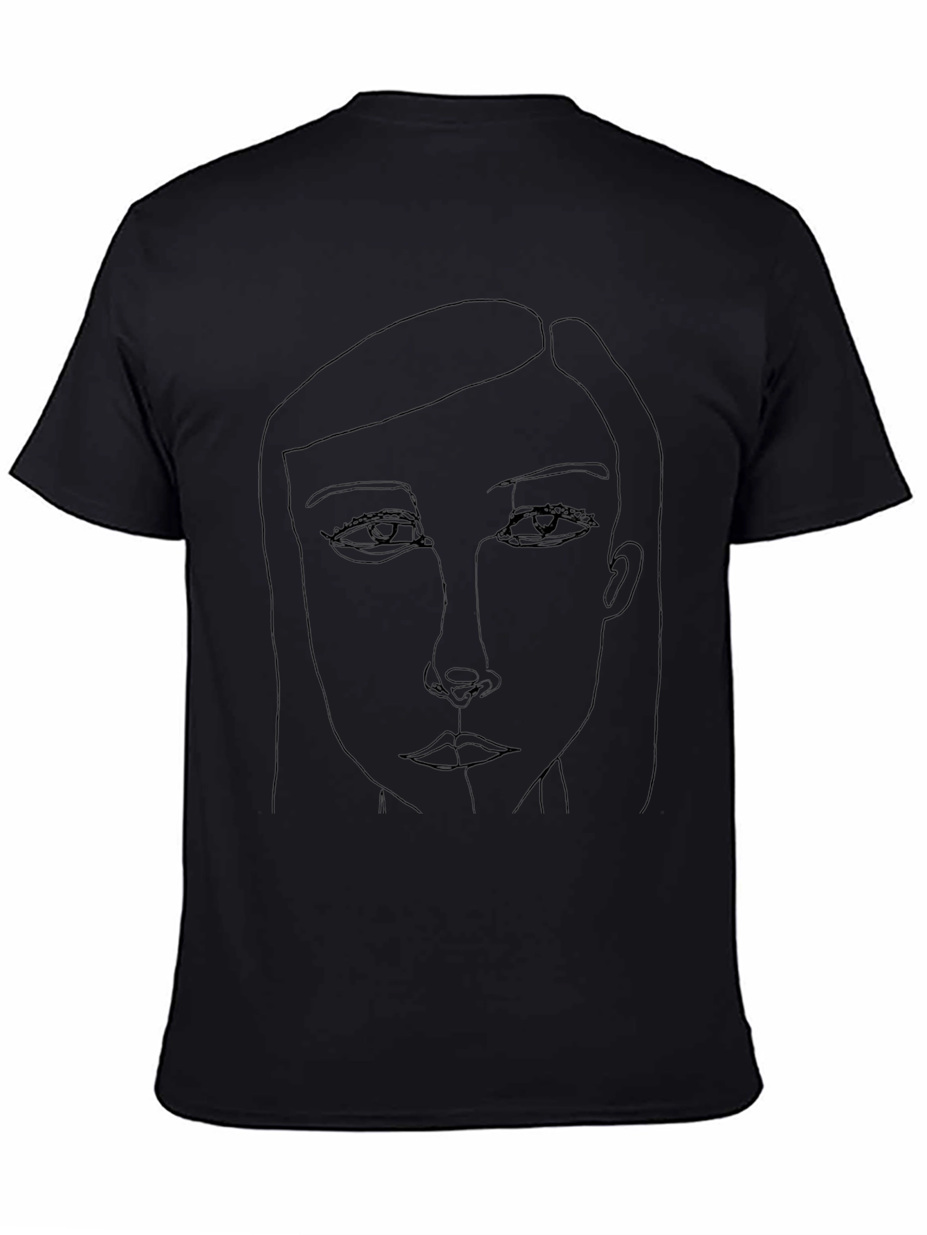 Minimalist Line Art Face Graphic Black T-Shirt
