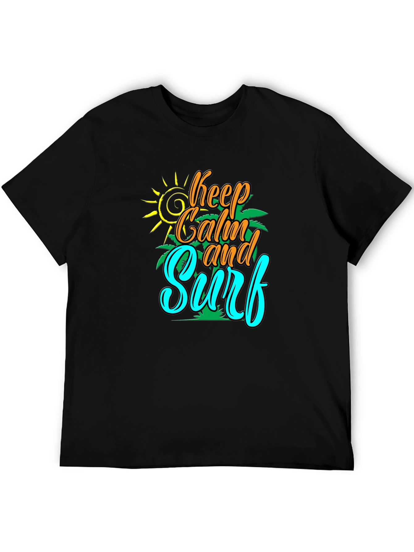 Keep Calm and Surf T-Shirt - Black Cotton Tee