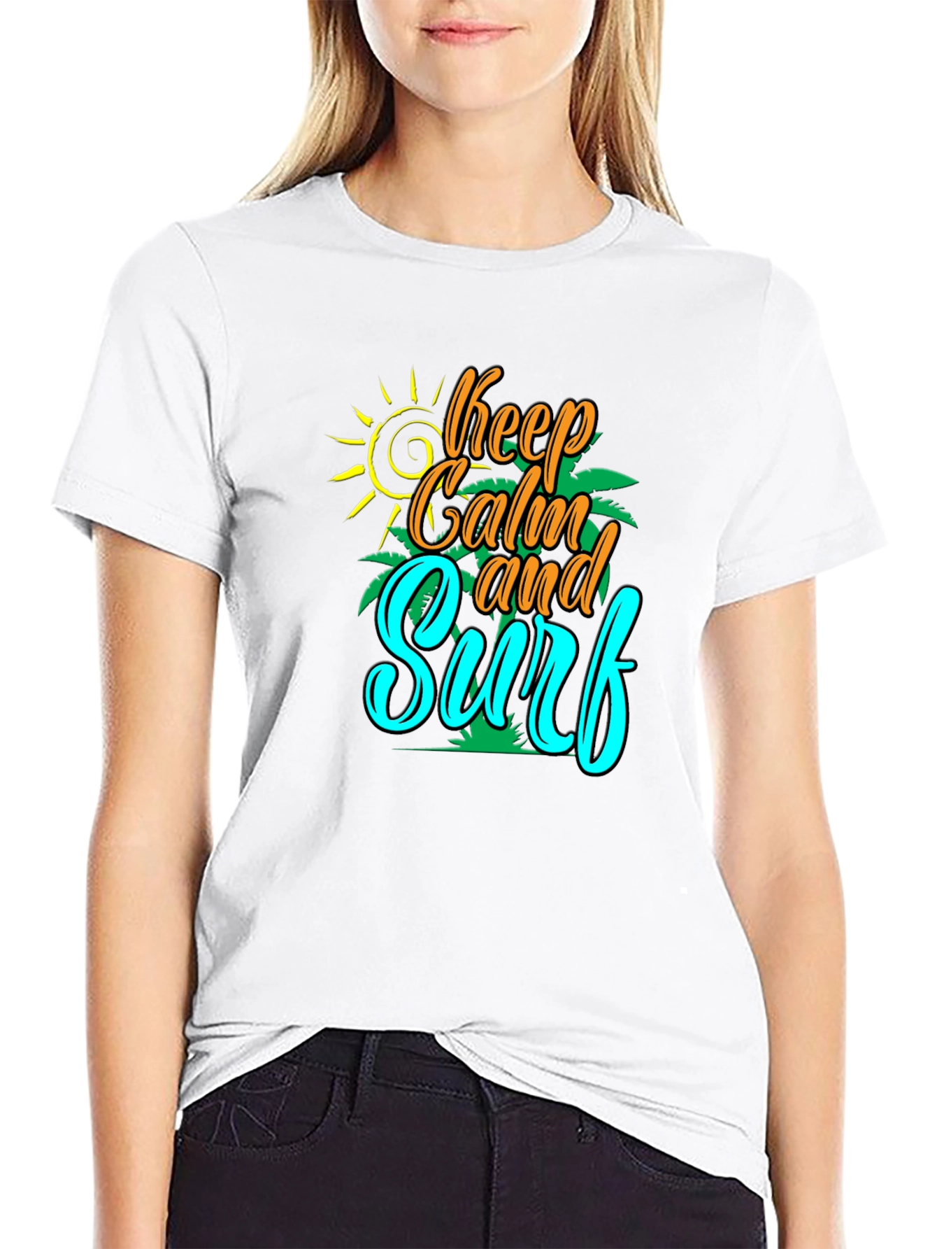 Keep Calm and Surf T-Shirt - Black Cotton Tee