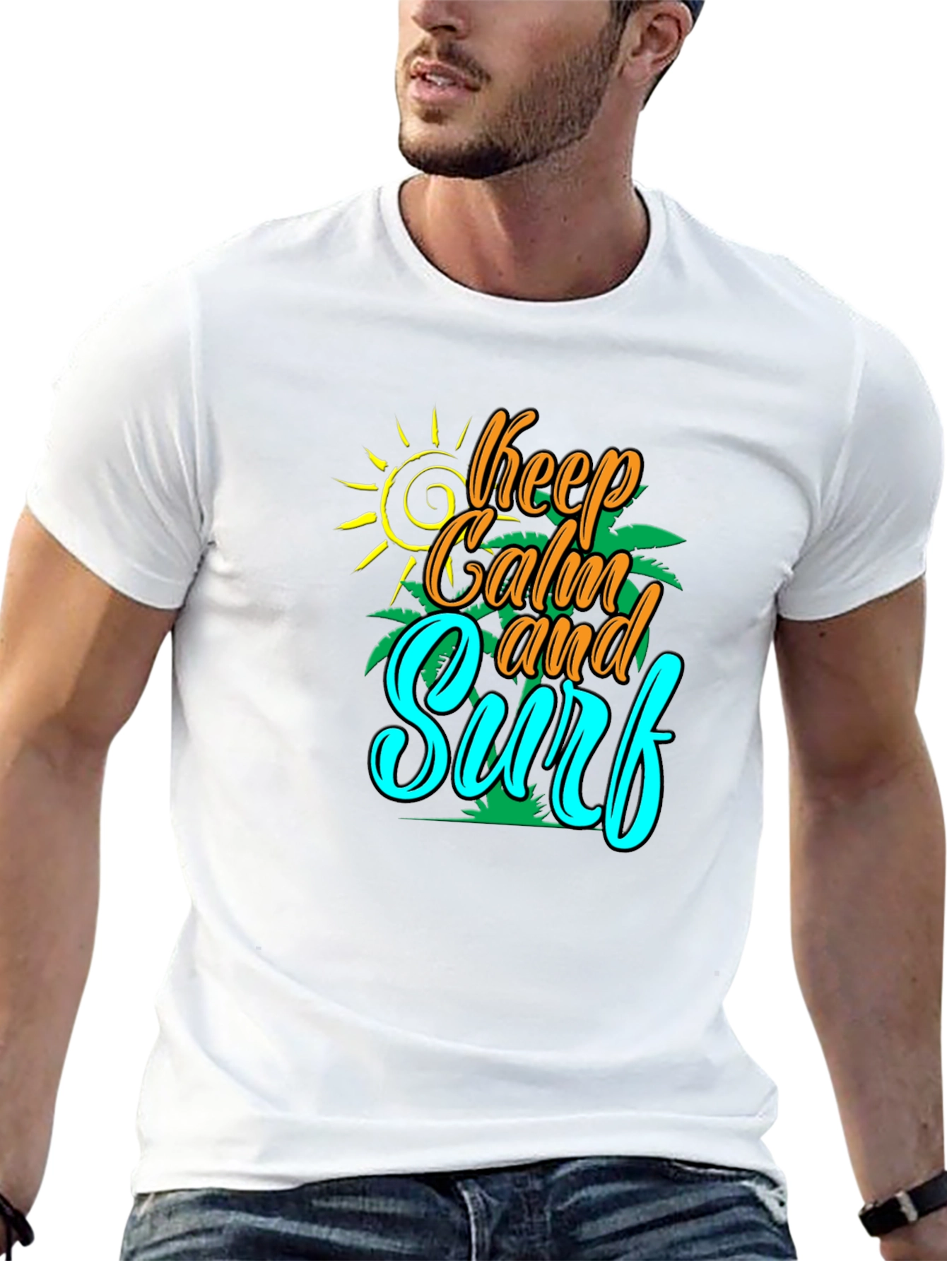 Keep Calm and Surf T-Shirt - Black Cotton Tee