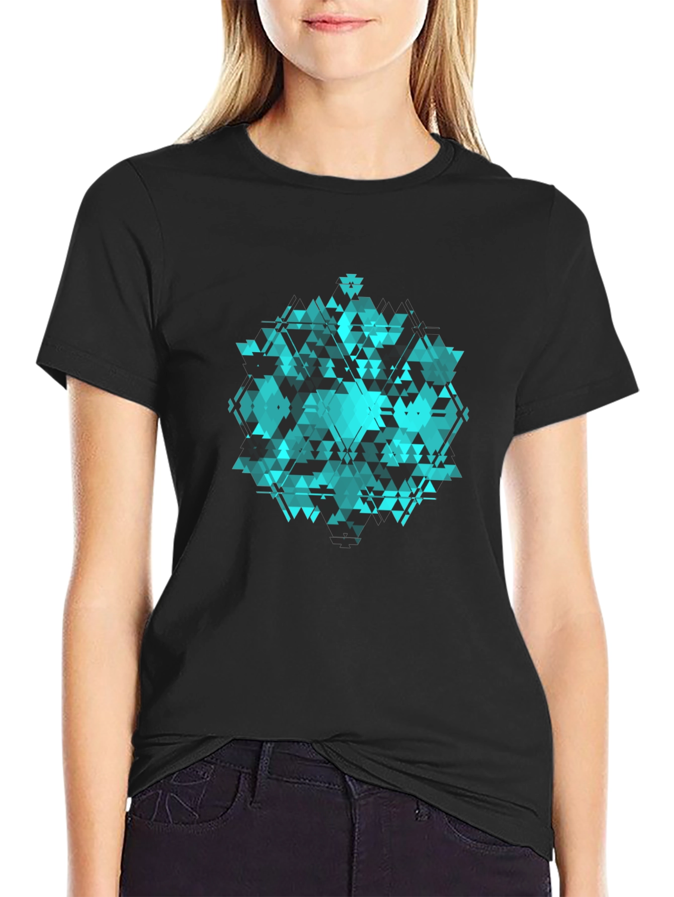 Geometric Triangle Pattern Black T-Shirt