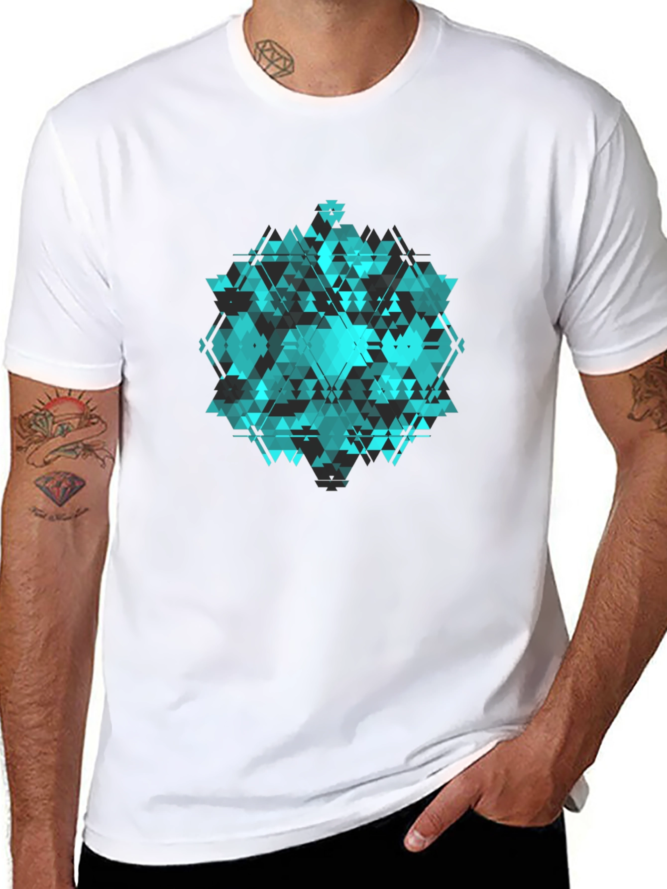 Geometric Triangle Pattern Black T-Shirt