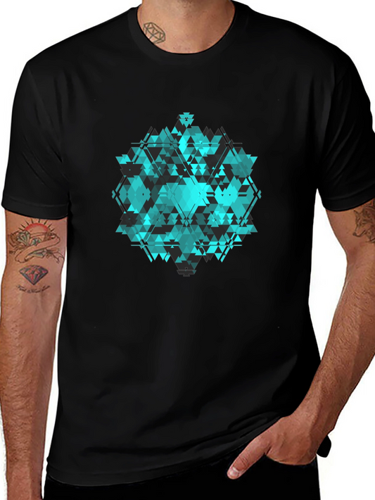Geometric Triangle Pattern Black T-Shirt