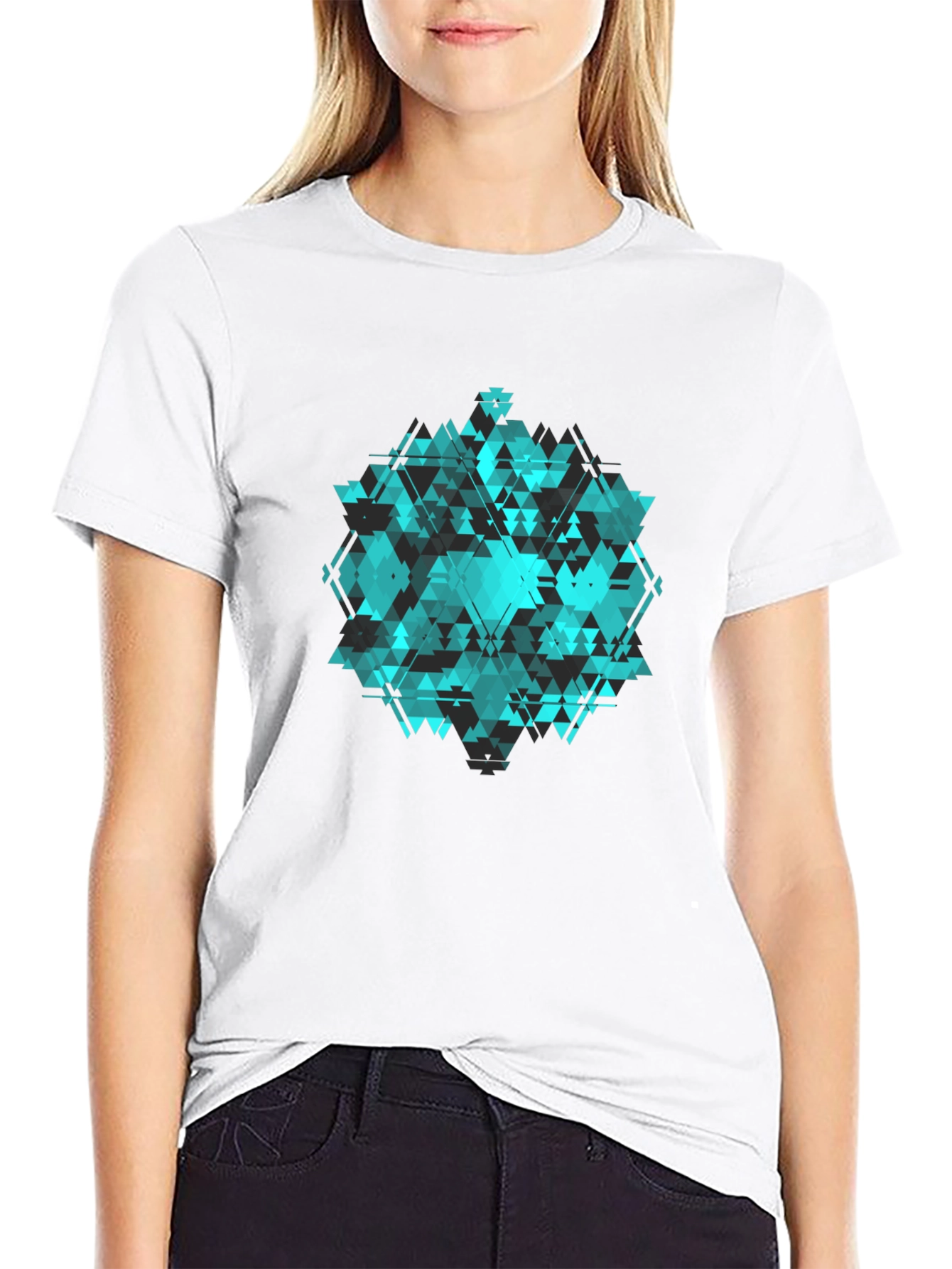 Geometric Triangle Pattern Black T-Shirt