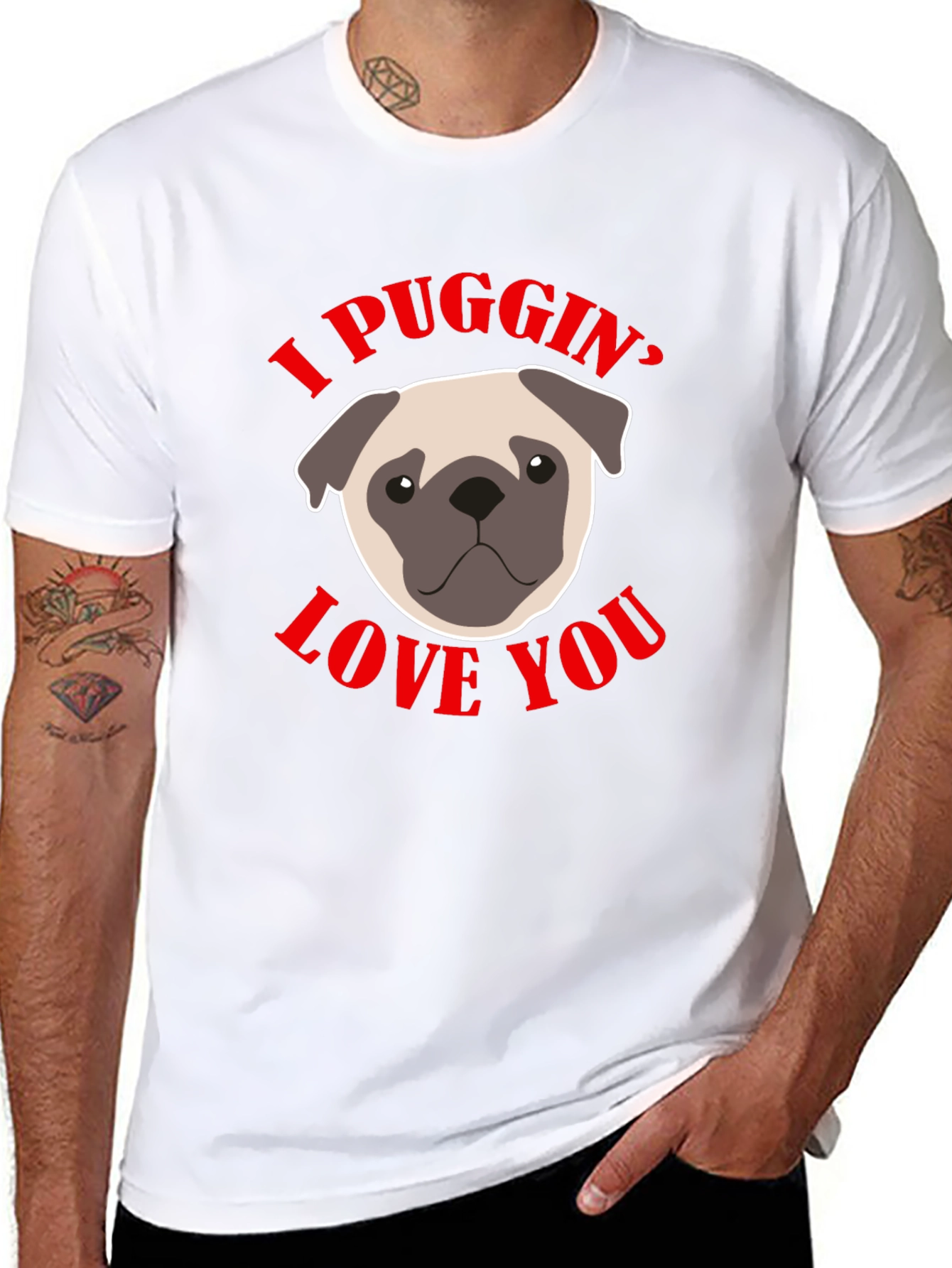 I Puggin Love You Black Graphic T-Shirt