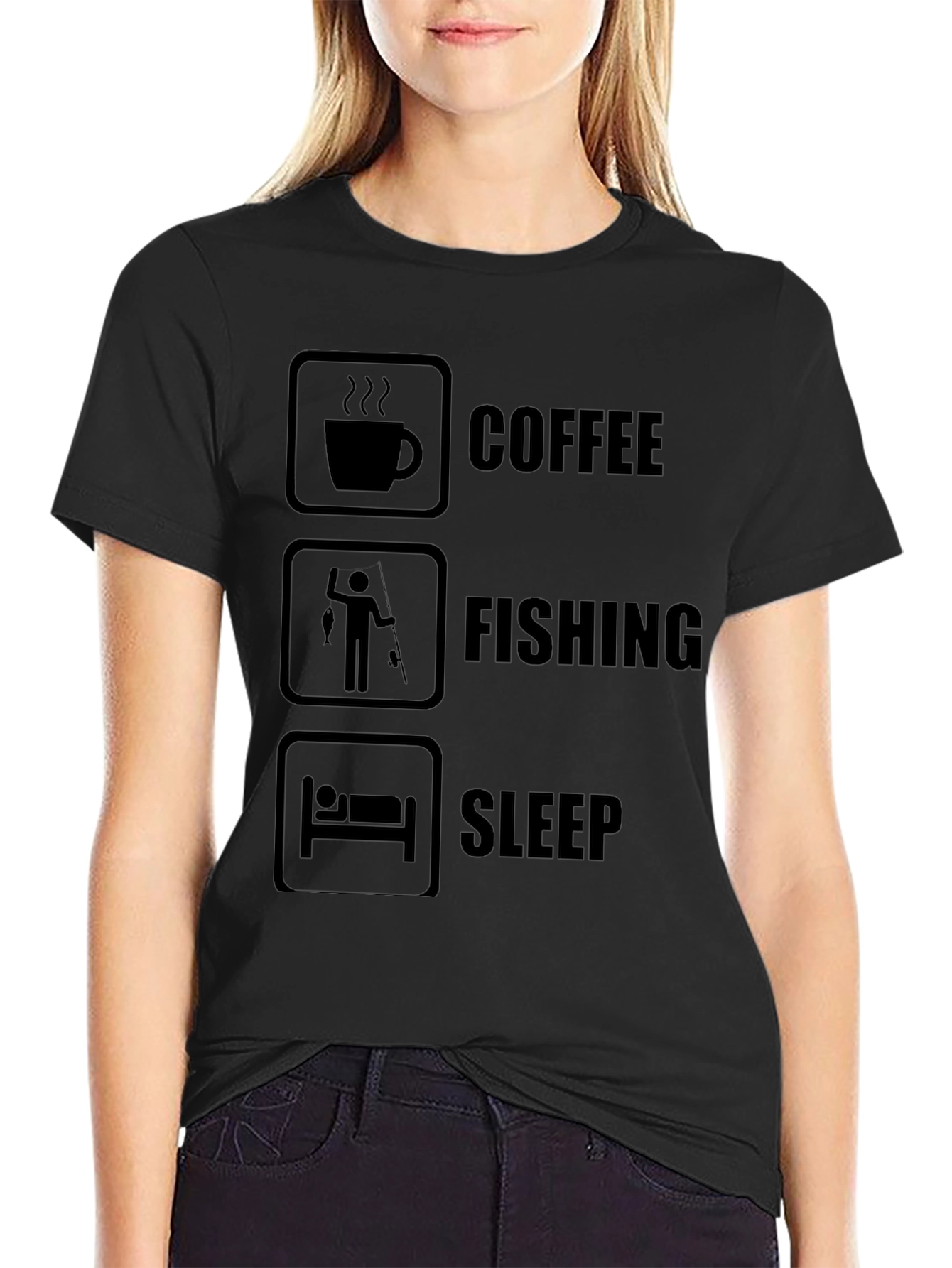 Coffee Fishing Sleep Graphic Tee - Black