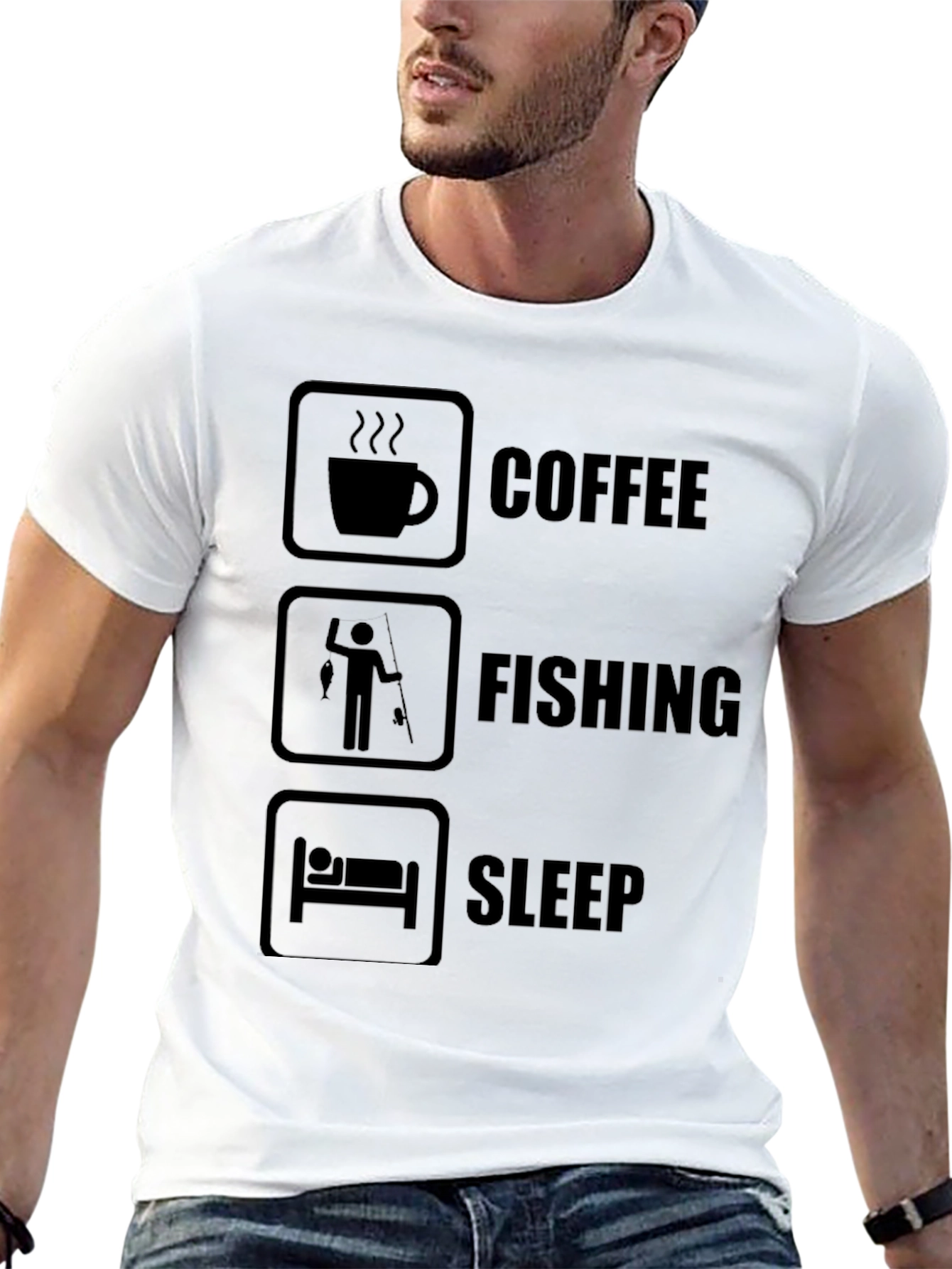 Coffee Fishing Sleep Graphic Tee - Black