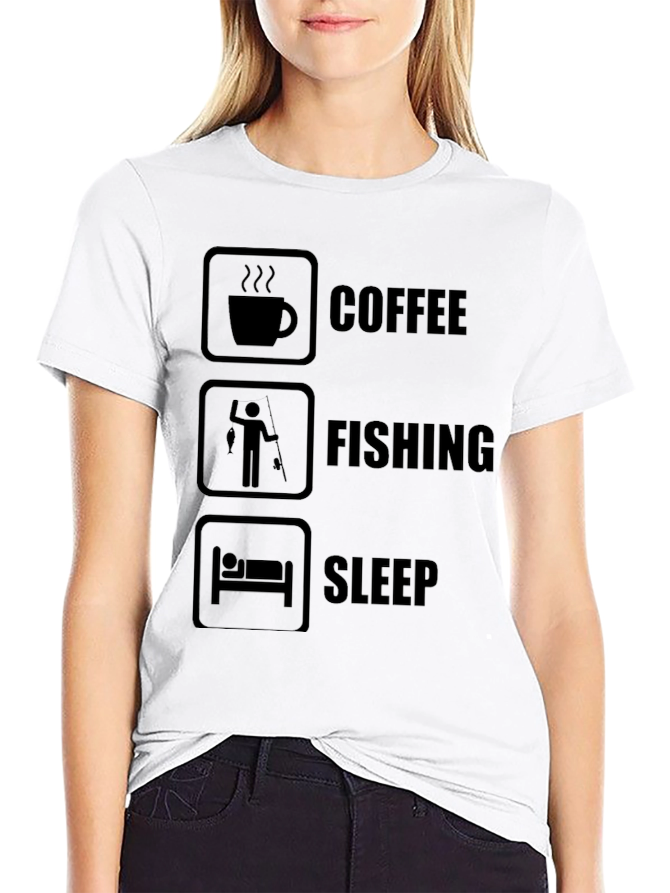 Coffee Fishing Sleep Graphic Tee - Black