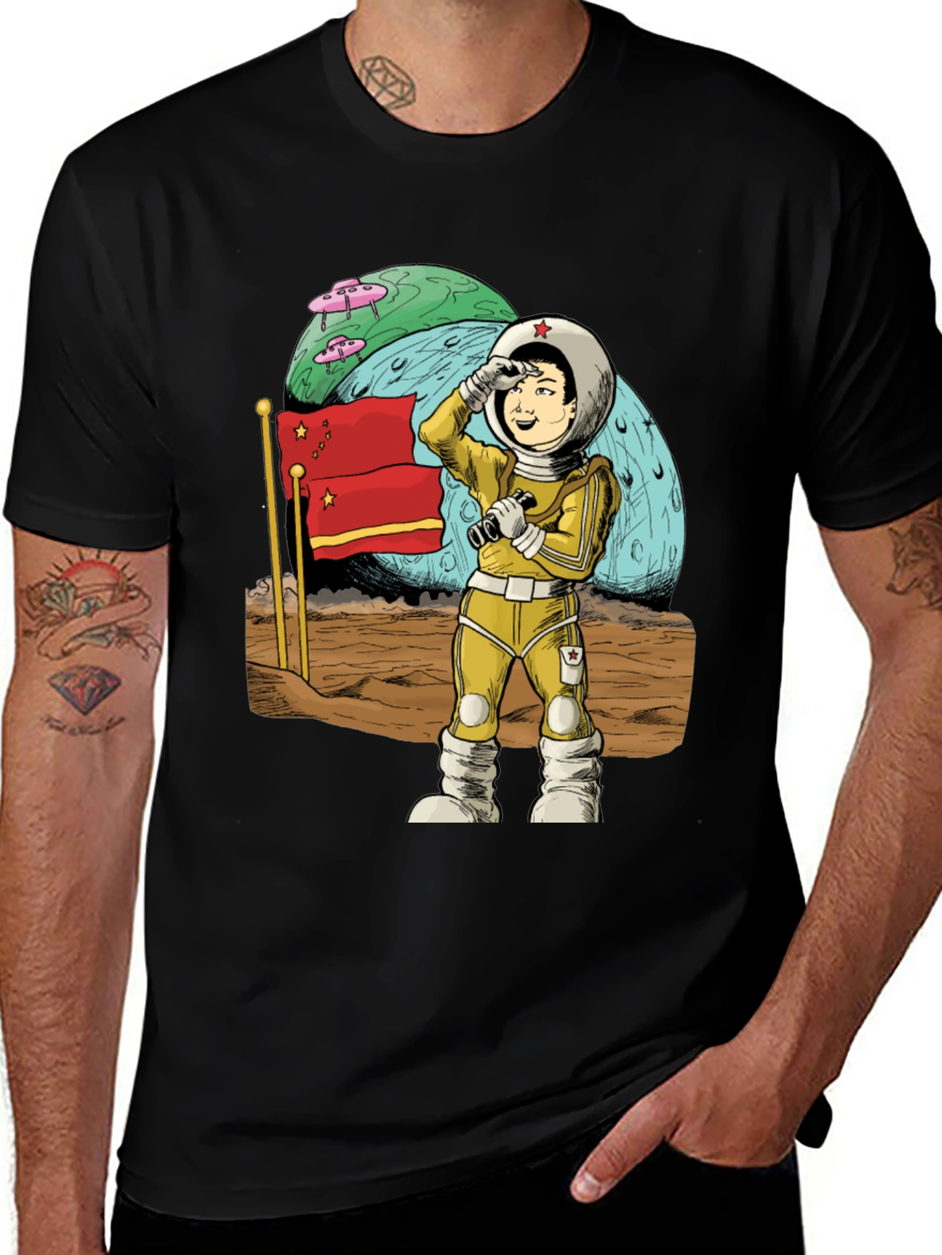 Astronaut in Space Black T-Shirt