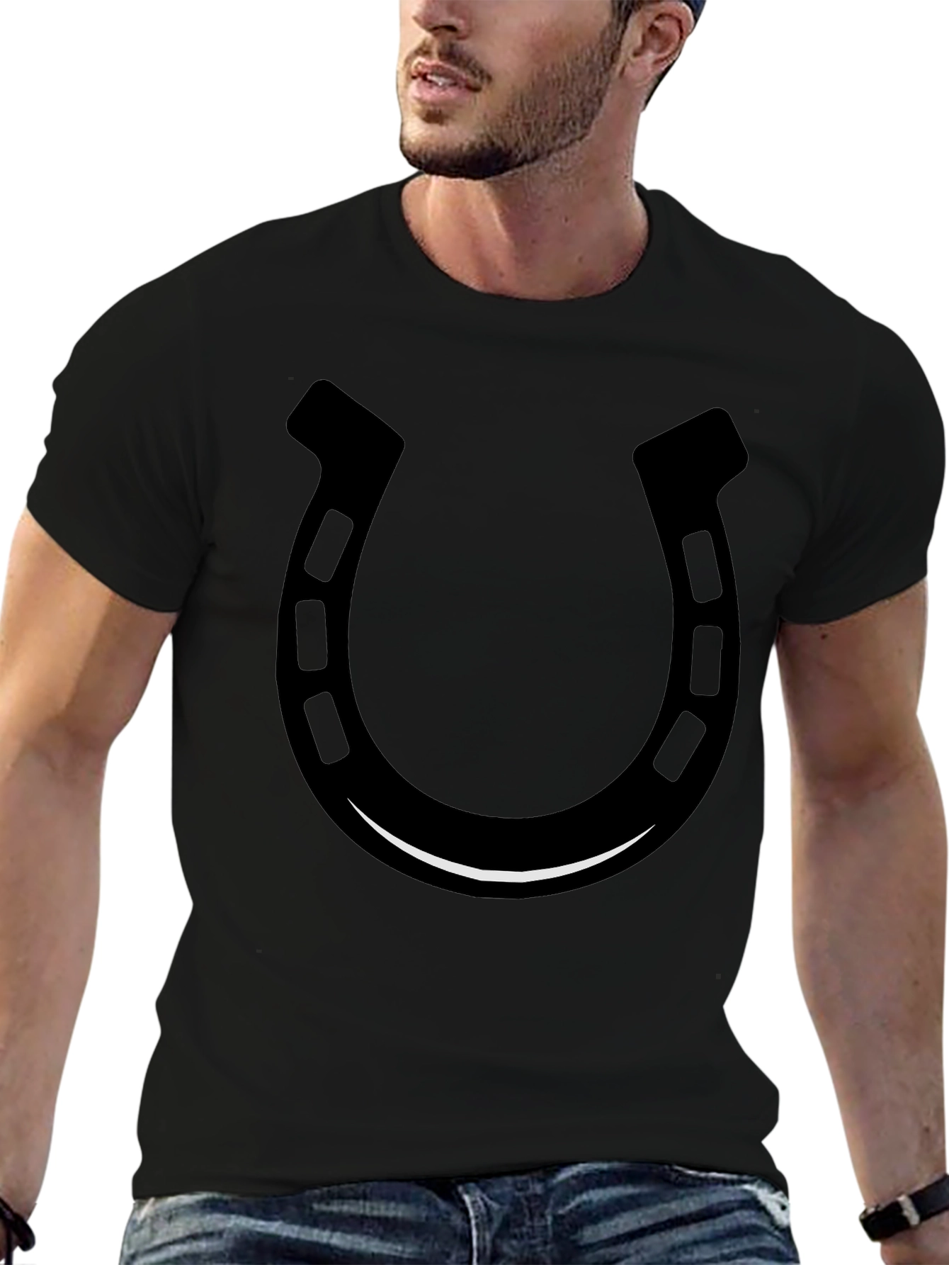 Lucky Horseshoe Graphic Tee - Black Cotton T-Shirt
