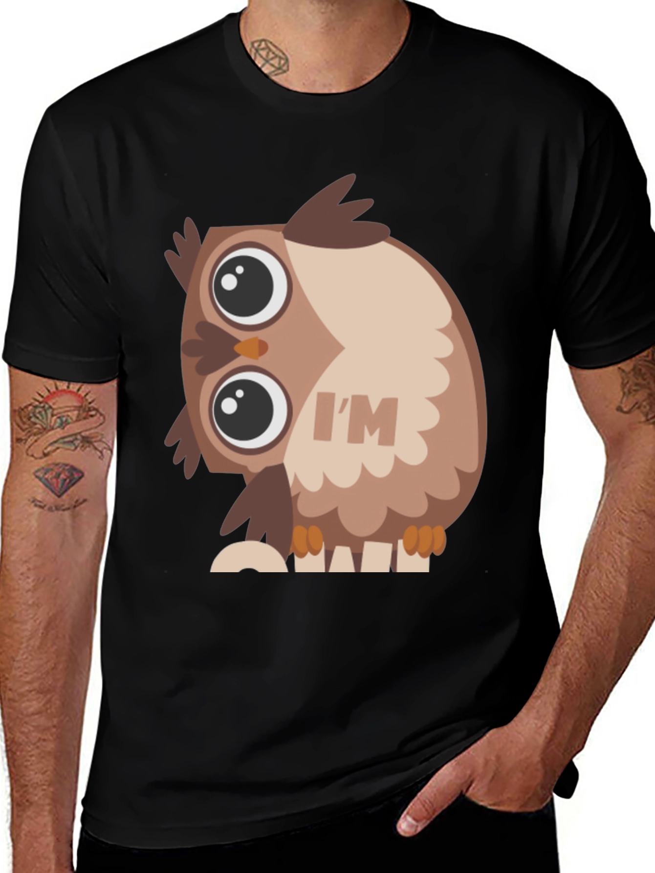 Owl Graphic Black T-Shirt - Unique Design