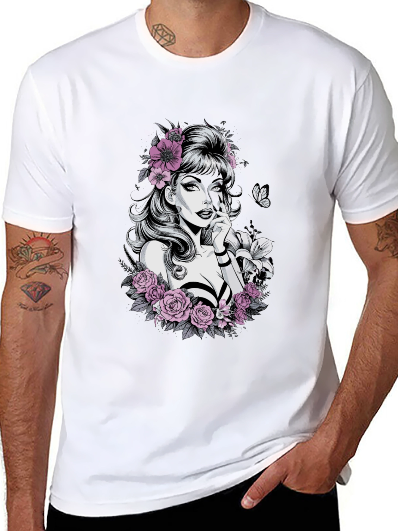 Floral Skull Beauty Graphic Tee - Black