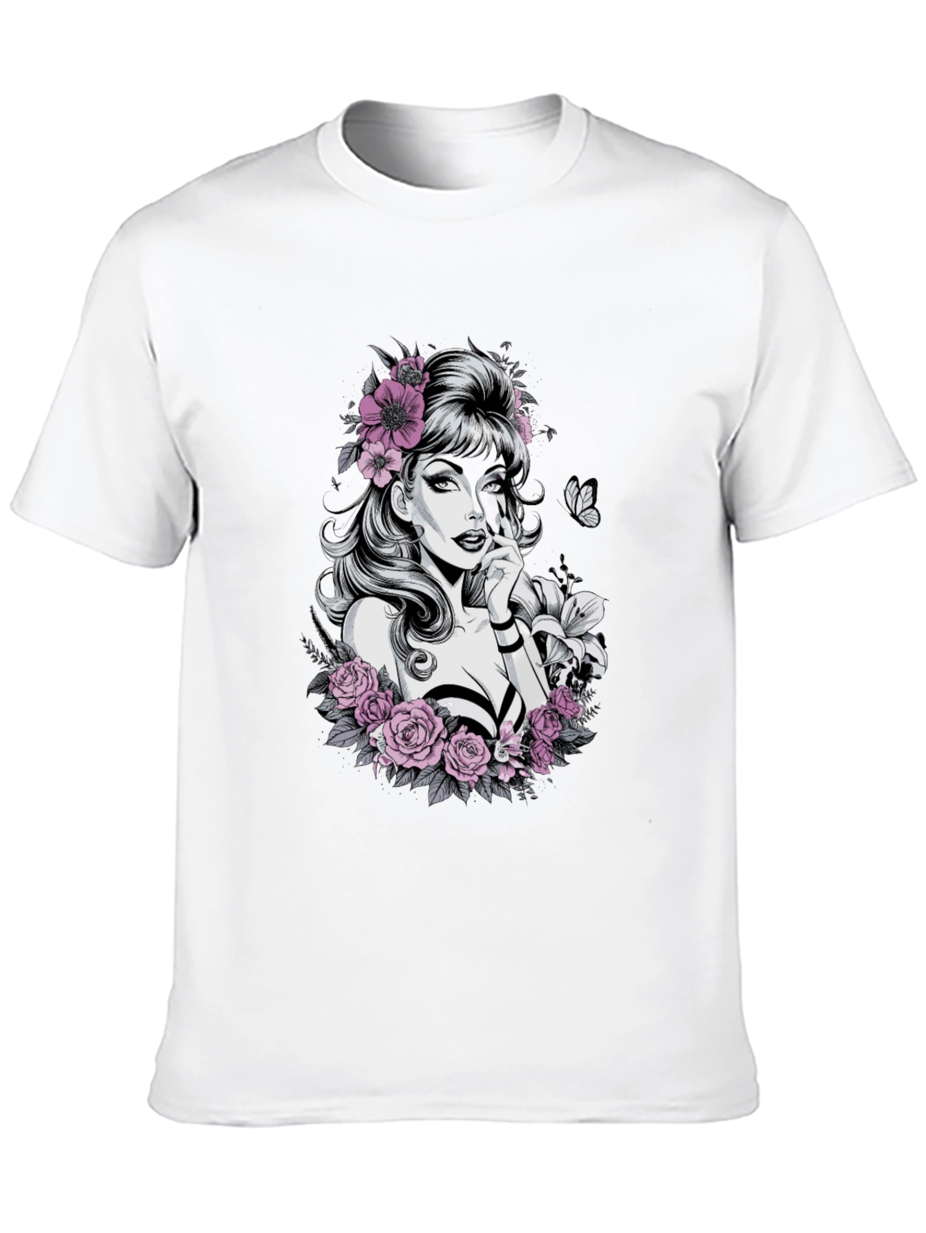 Floral Skull Beauty Graphic Tee - Black