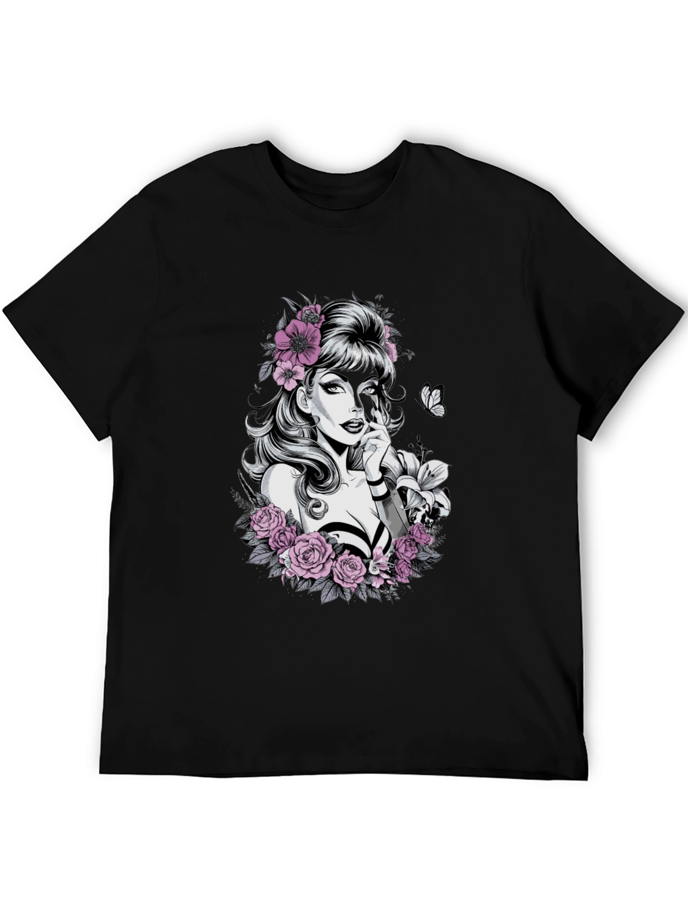Floral Skull Beauty Graphic Tee - Black