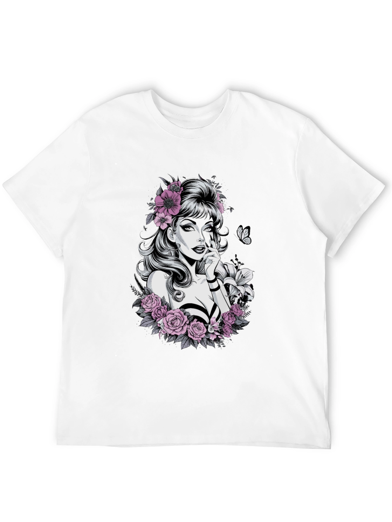 Floral Skull Beauty Graphic Tee - Black