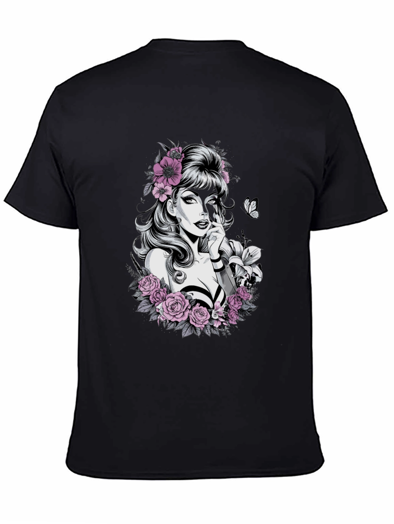 Floral Skull Beauty Graphic Tee - Black