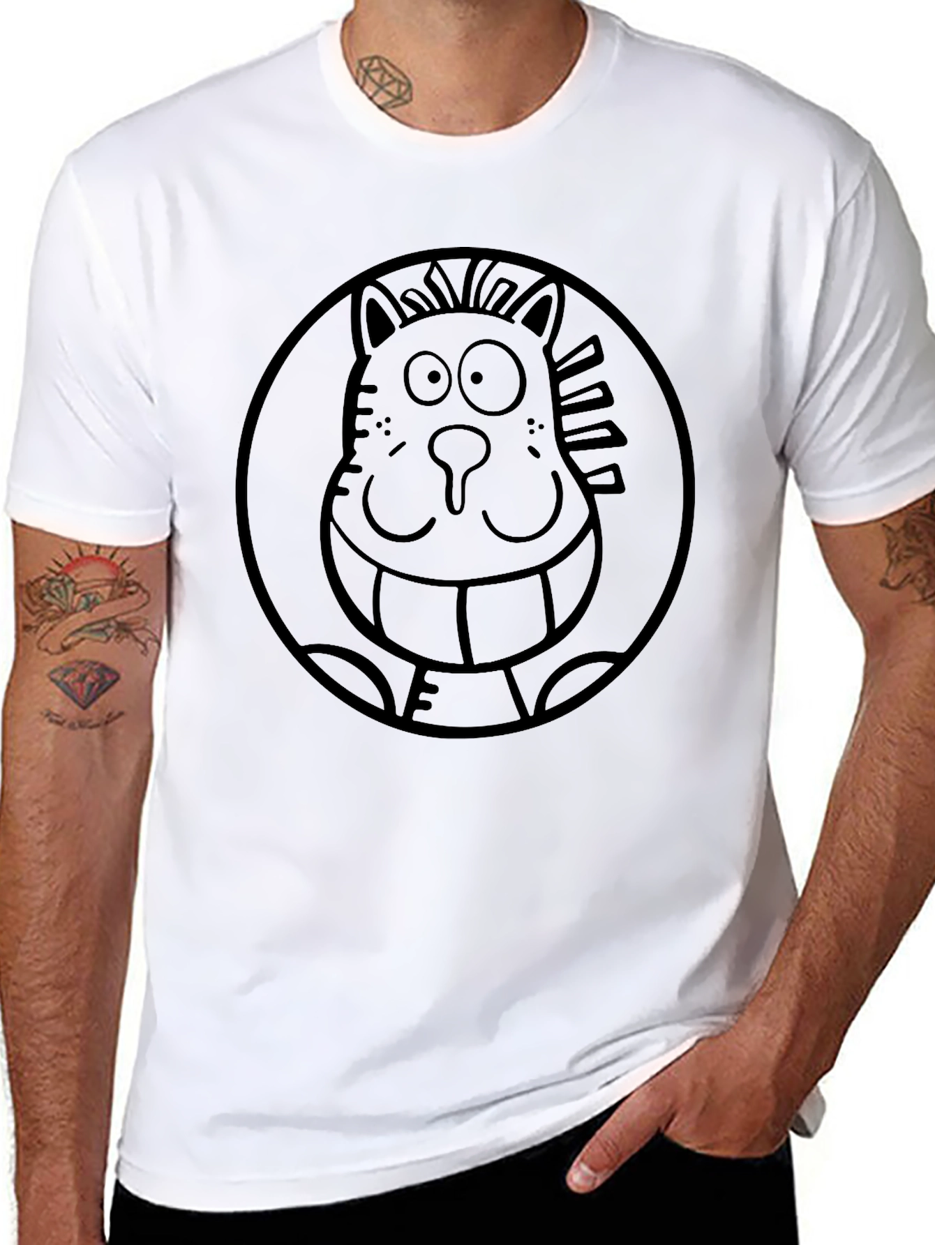 Cartoon Cat Tee - Quirky Graphic Print Shirt