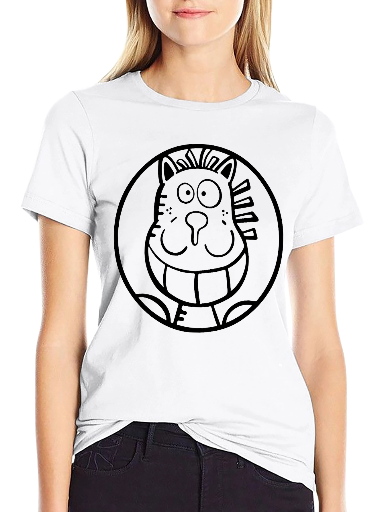 Cartoon Cat Tee - Quirky Graphic Print Shirt