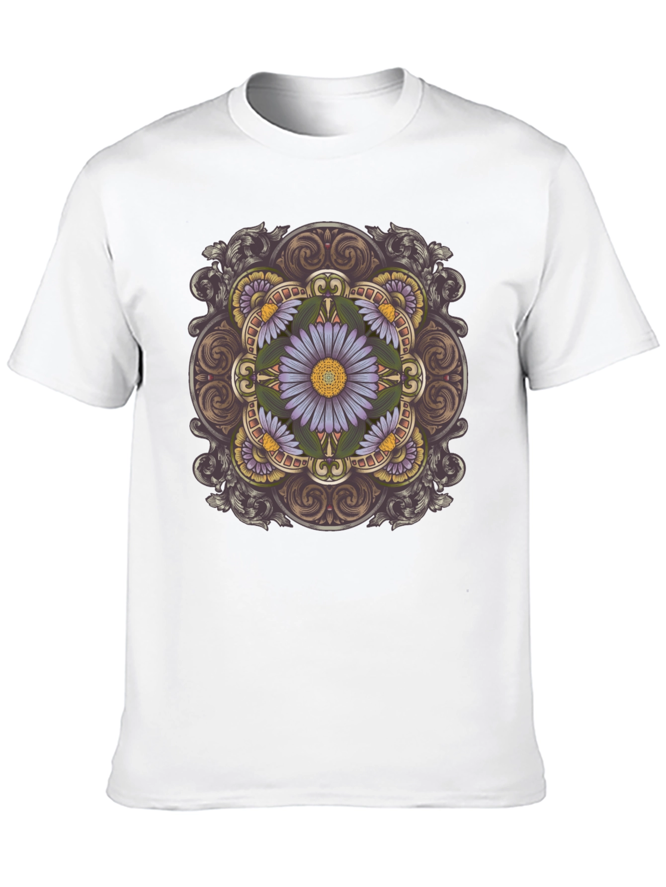 Floral Mandala Print Black T-Shirt