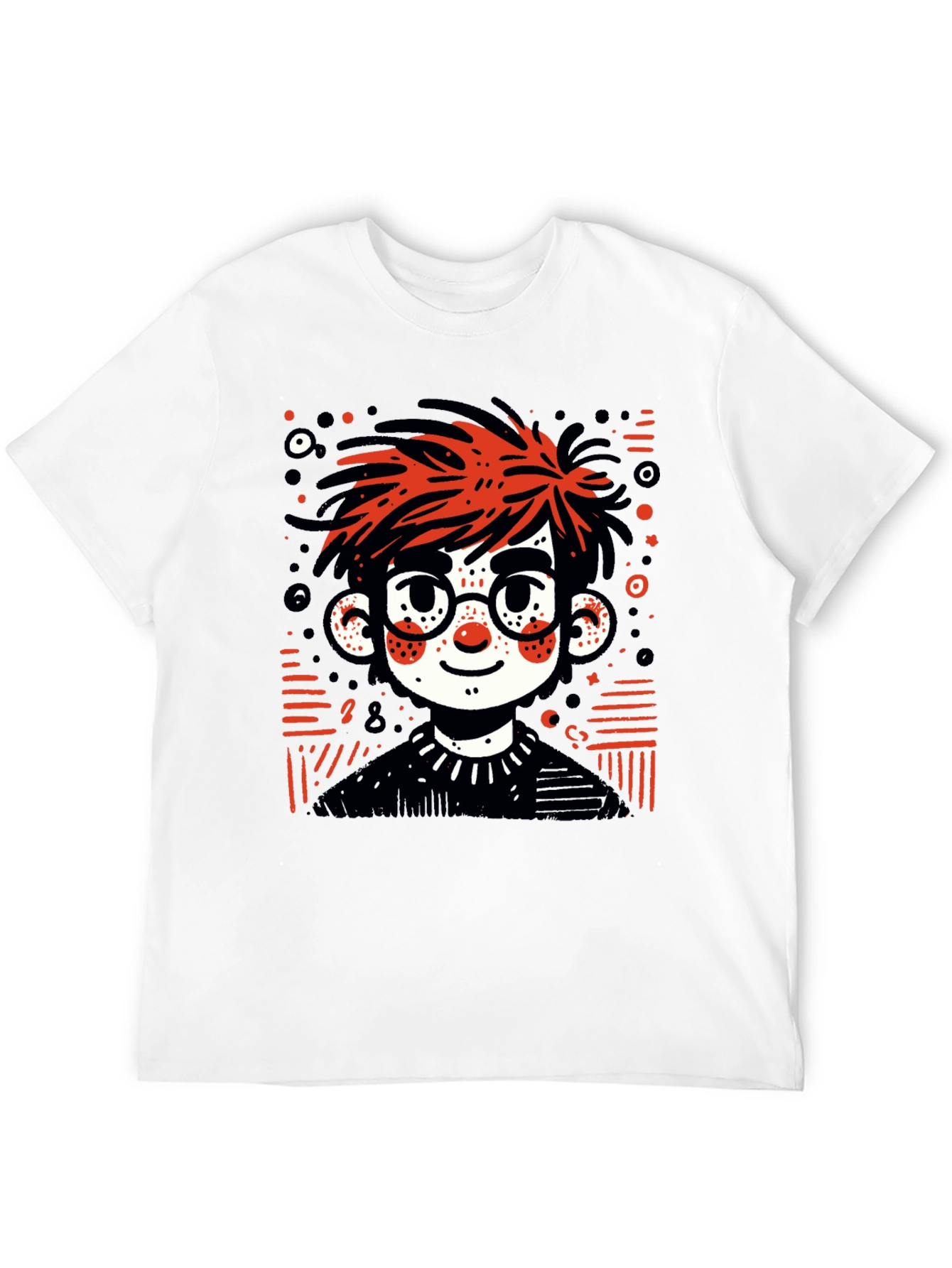 Cartoon Boy Graphic Tee - Black T-Shirt