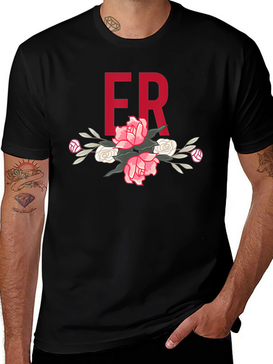 Floral ER Initial T-Shirt - Stylish Black Tee