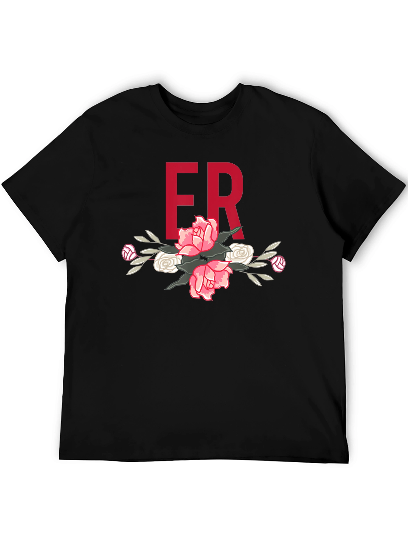 Floral ER Initial T-Shirt - Stylish Black Tee