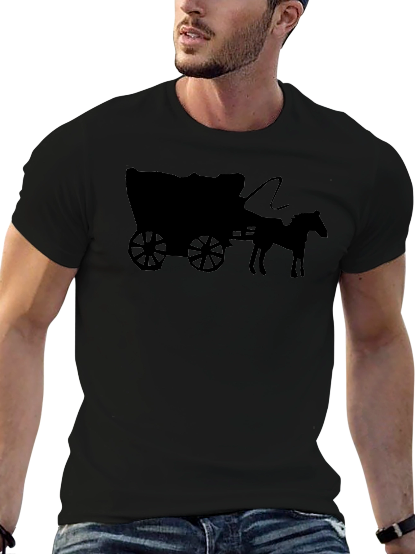 Wagon Wheel Graphic Tee - Black Cotton Blend T-Shirt