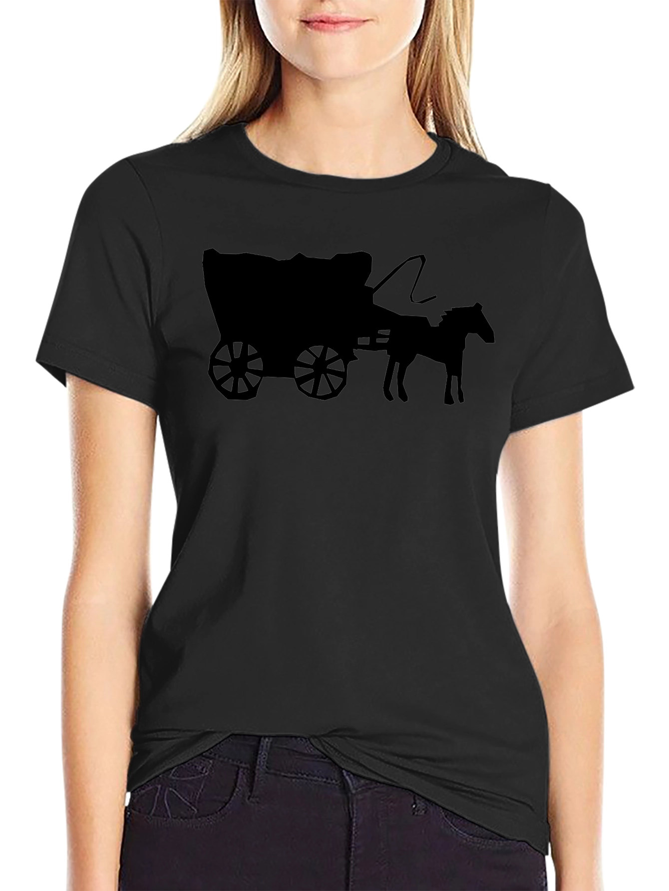 Wagon Wheel Graphic Tee - Black Cotton Blend T-Shirt