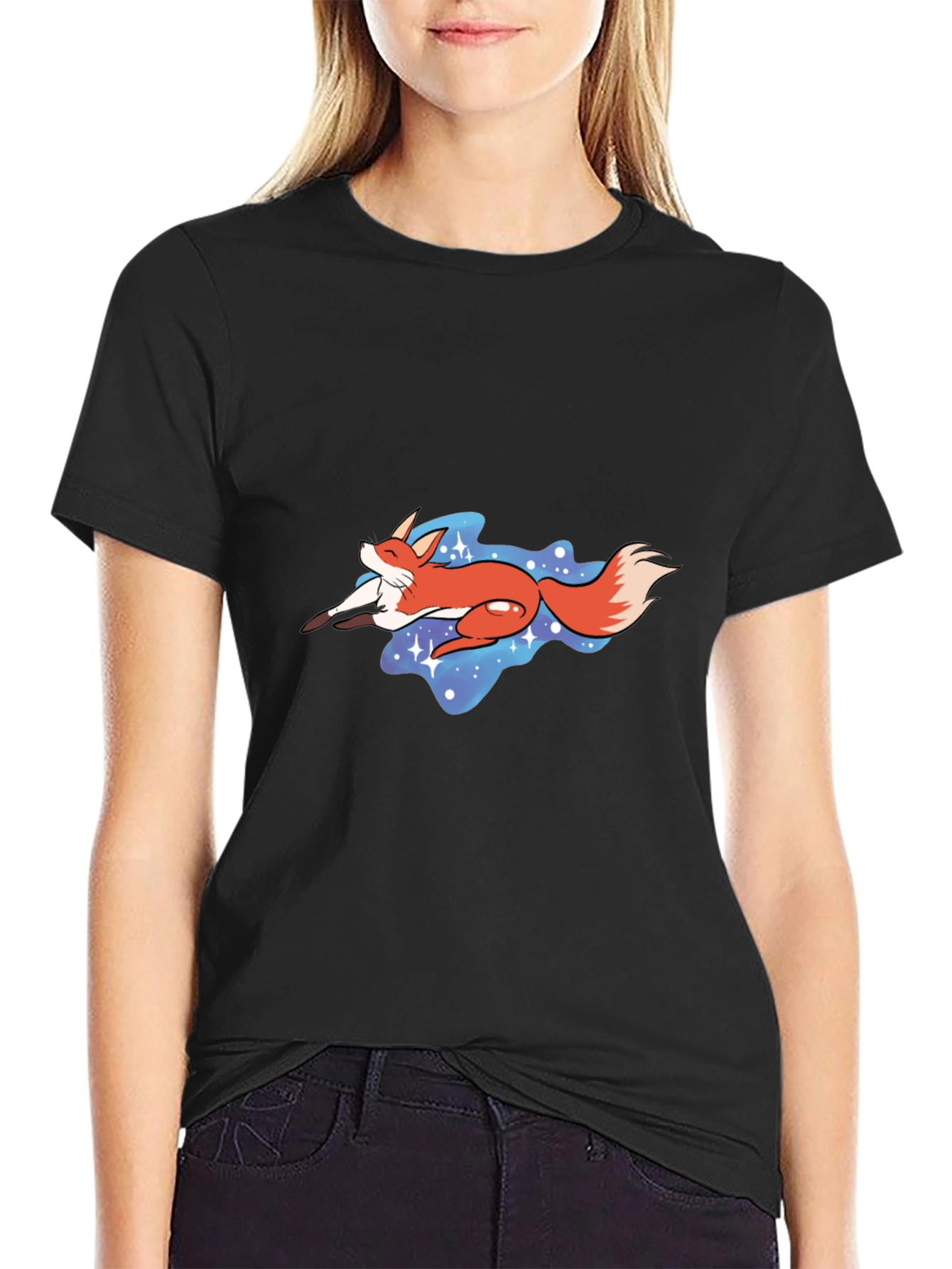 Fox in Space Graphic Tee - Unisex Black T-Shirt