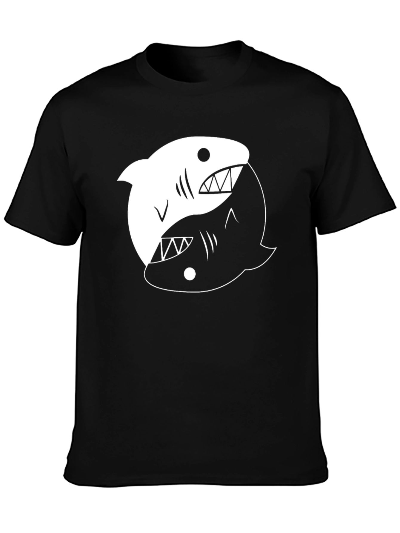 Yin Yang Shark Graphic Tee - Black Cotton T-Shirt