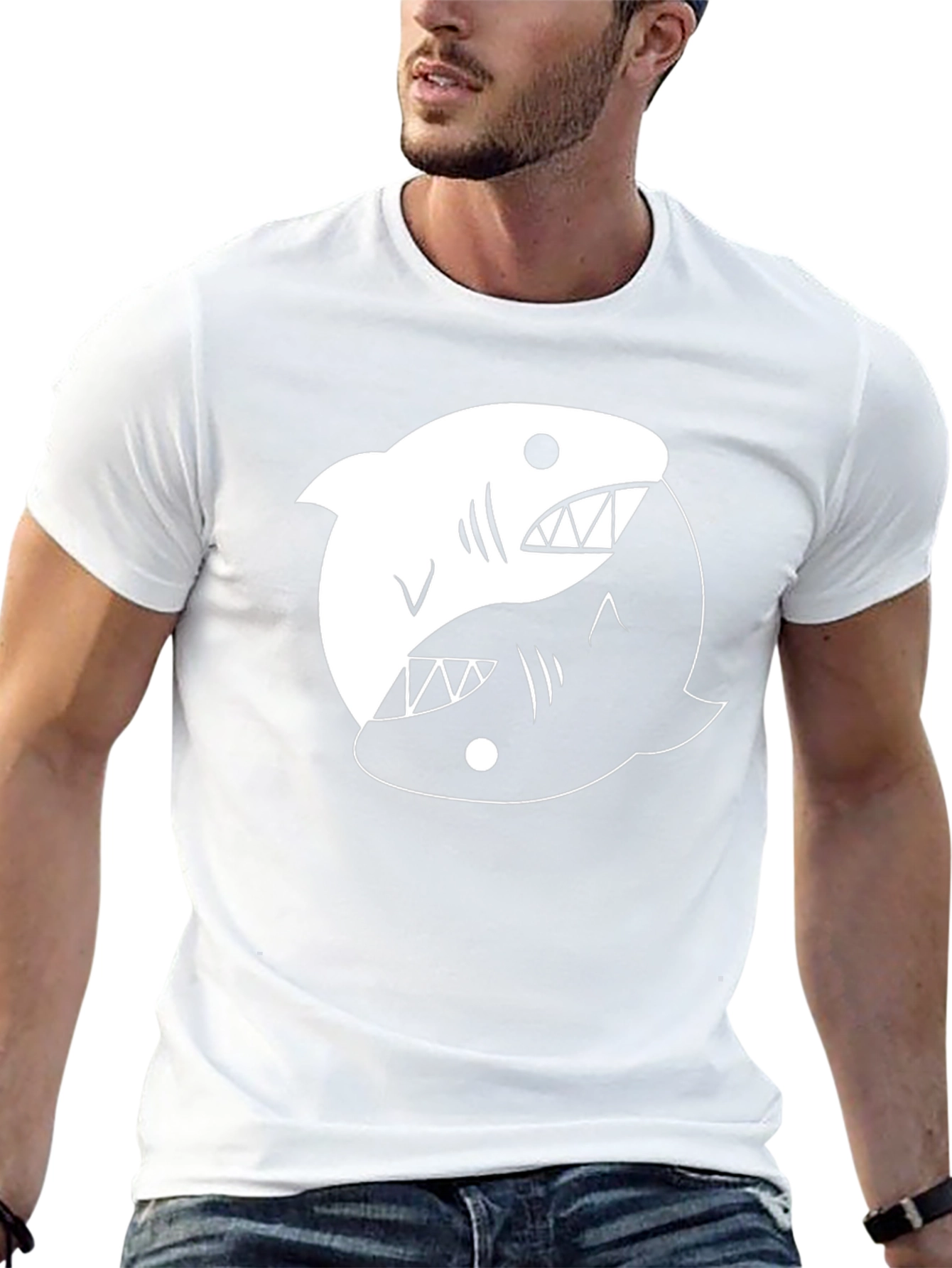 Yin Yang Shark Graphic Tee - Black Cotton T-Shirt
