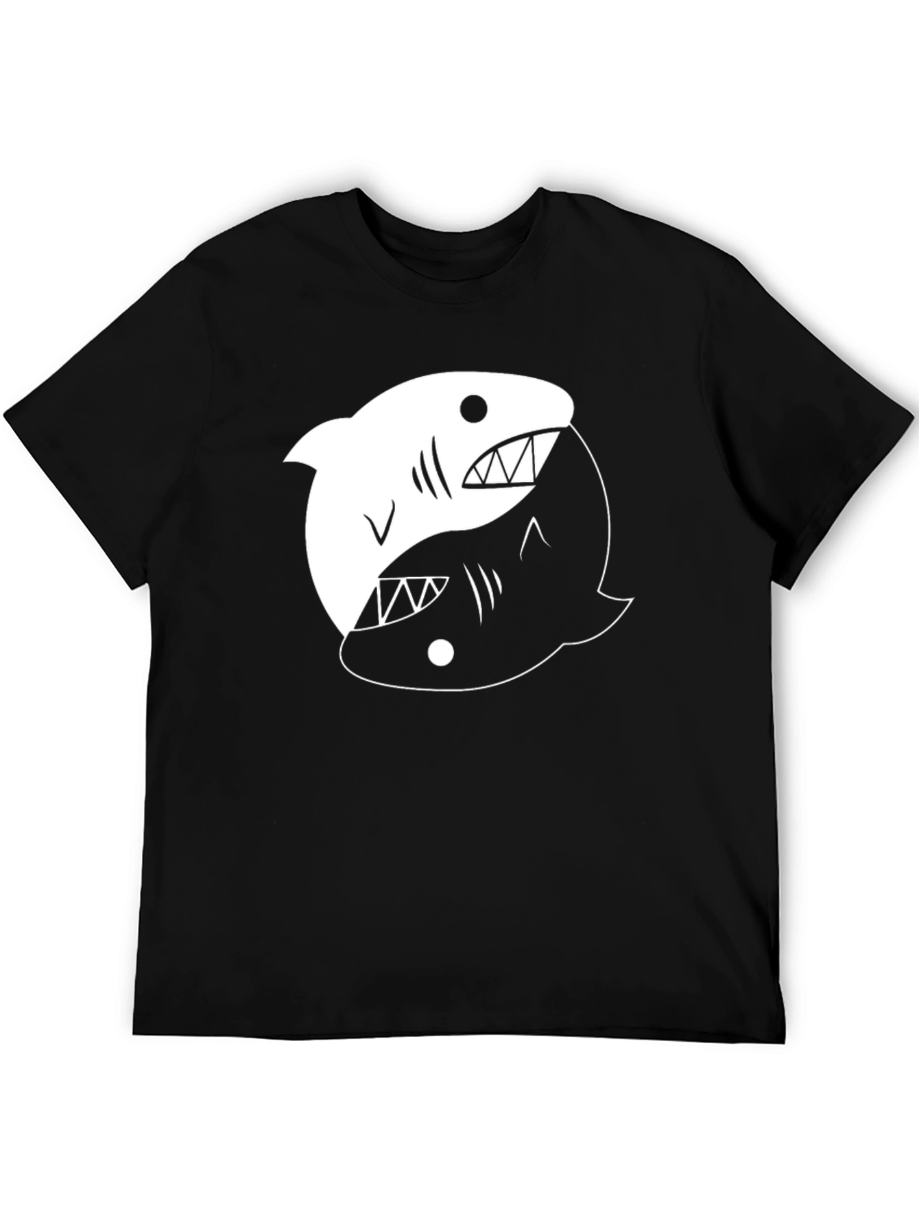 Yin Yang Shark Graphic Tee - Black Cotton T-Shirt