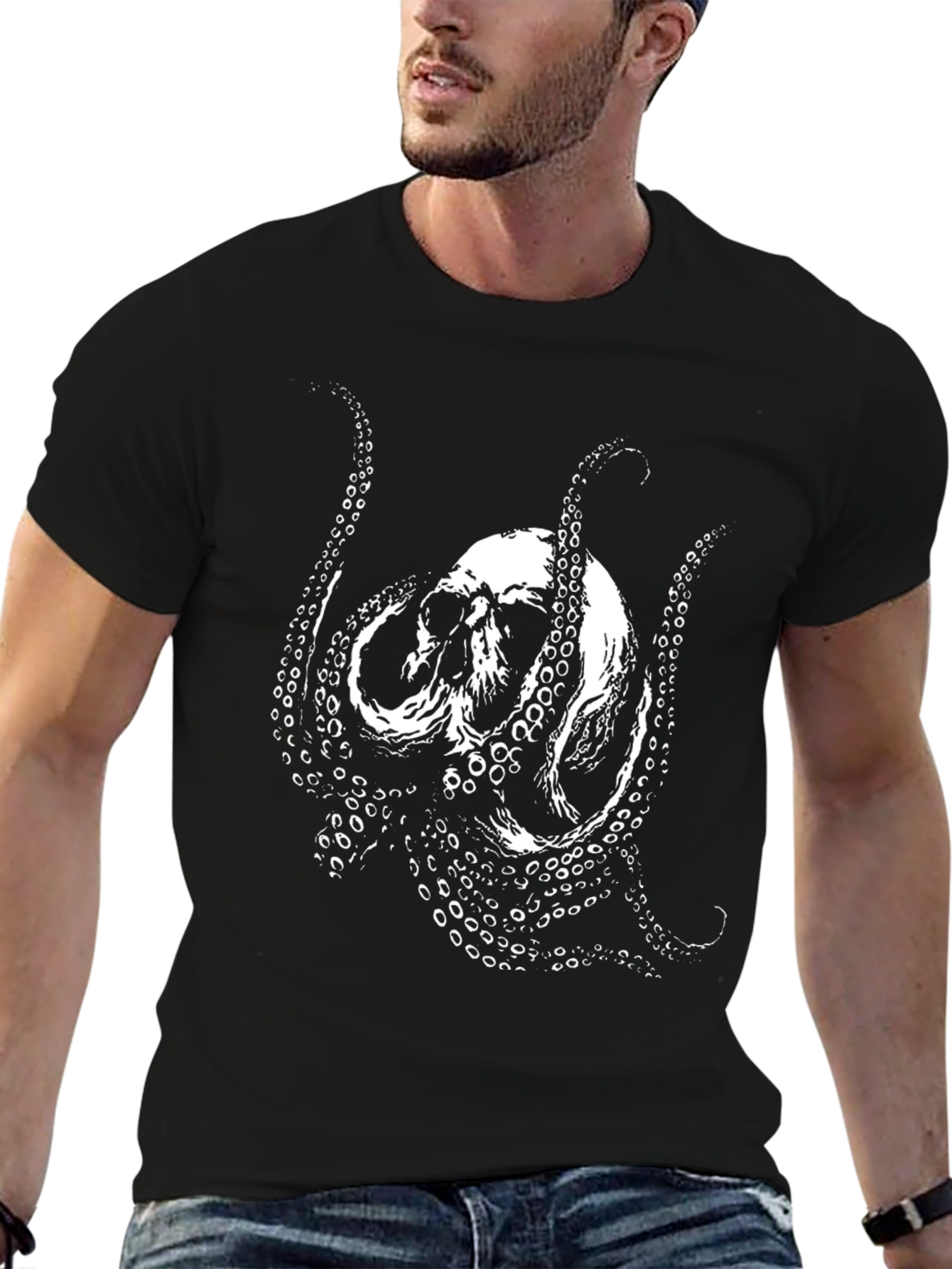 Skull Octopus Graphic Tee - Mens Black T-Shirt
