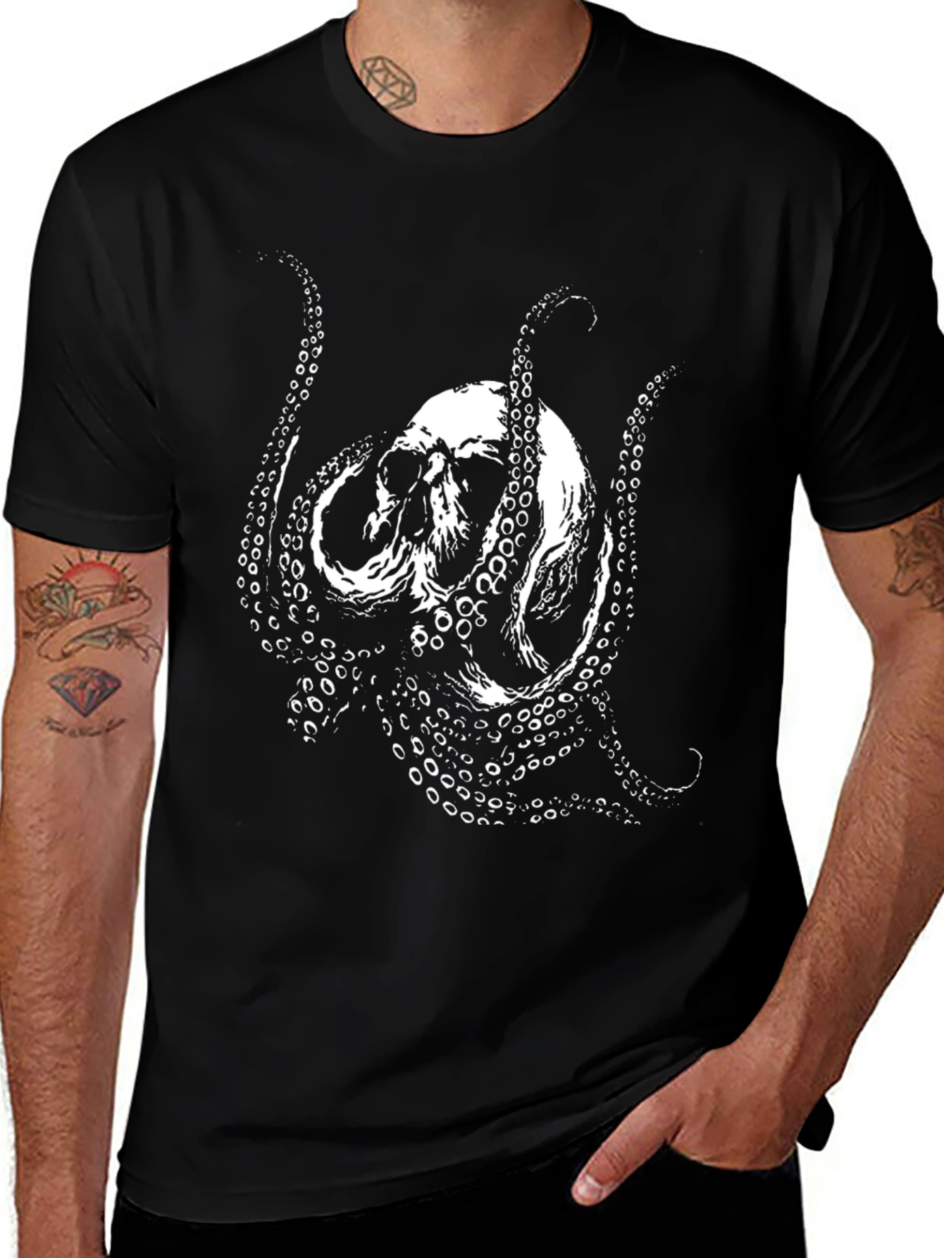 Skull Octopus Graphic Tee - Mens Black T-Shirt