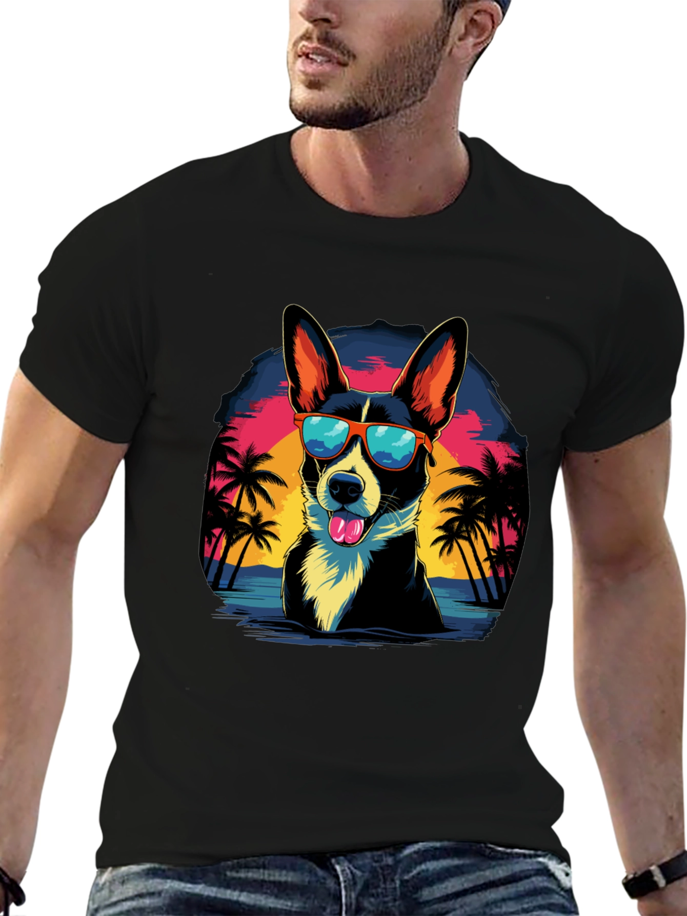 Dog in Sunglasses Graphic T-Shirt