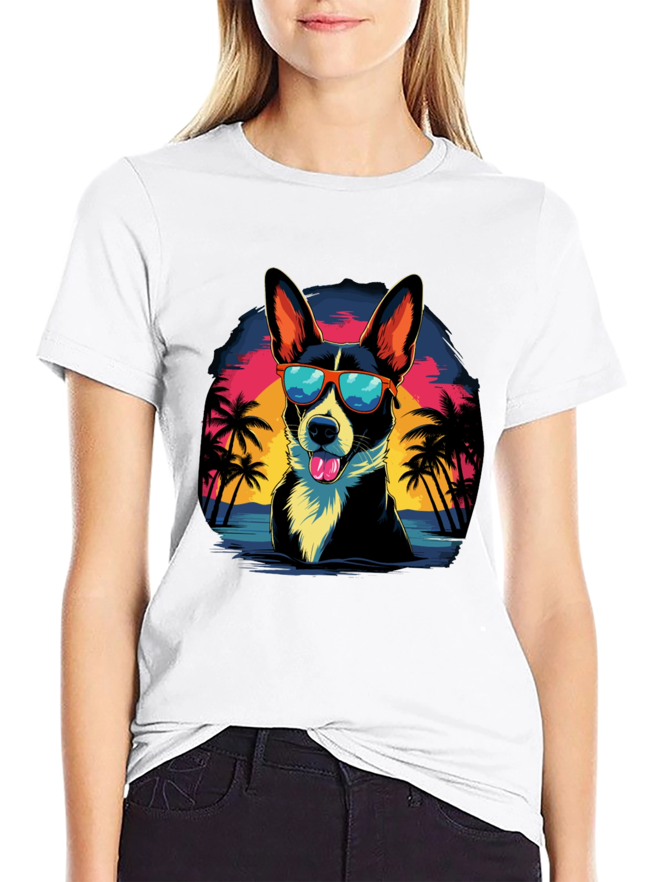 Dog in Sunglasses Graphic T-Shirt