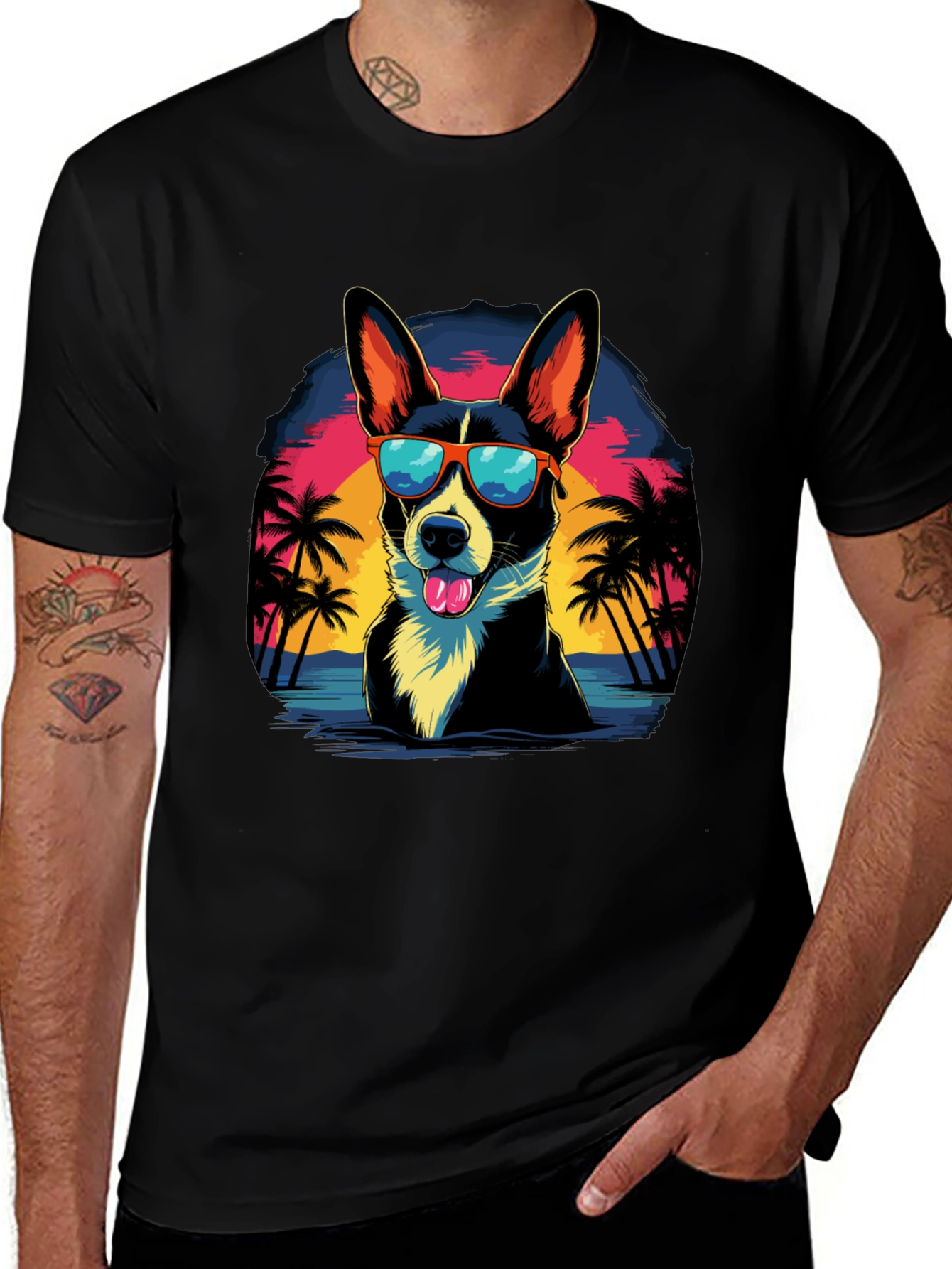 Dog in Sunglasses Graphic T-Shirt