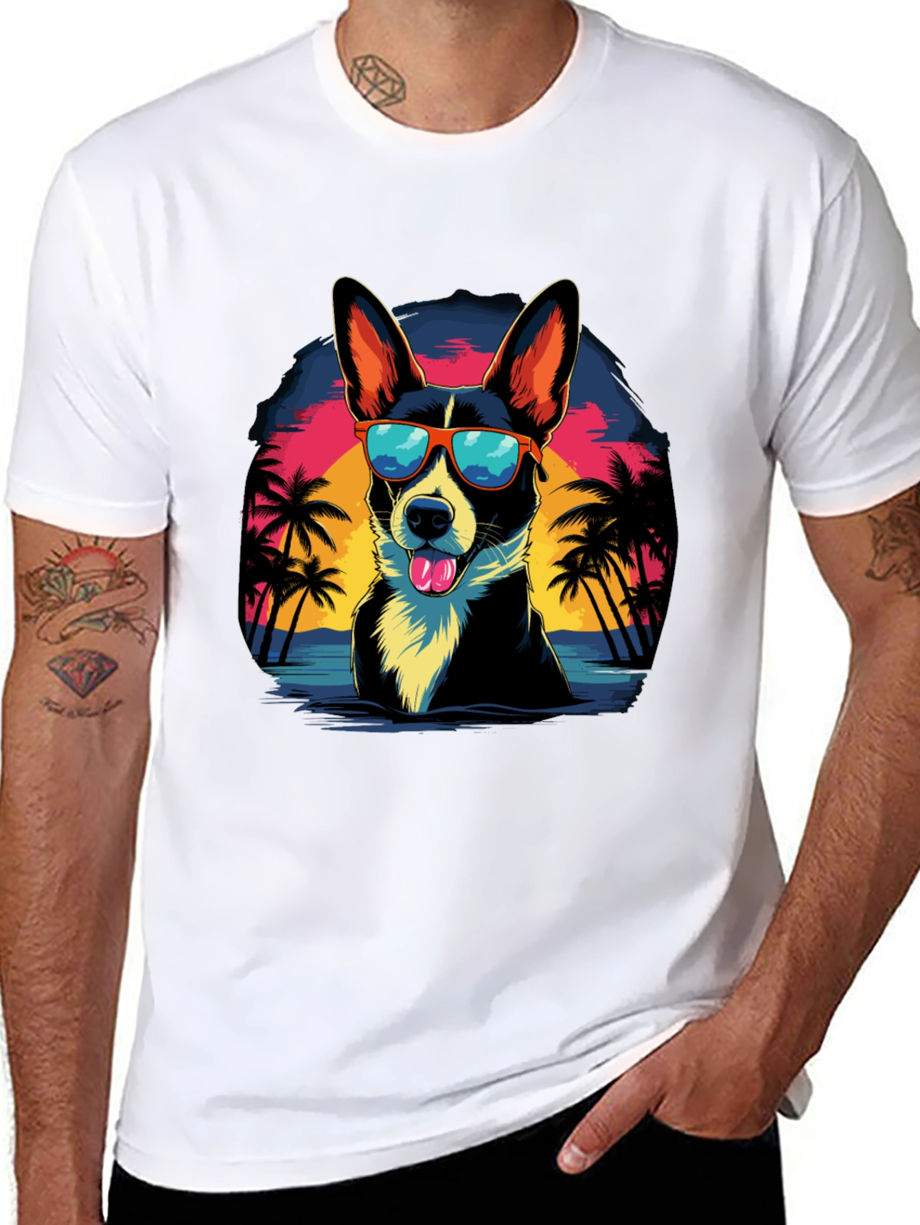 Dog in Sunglasses Graphic T-Shirt