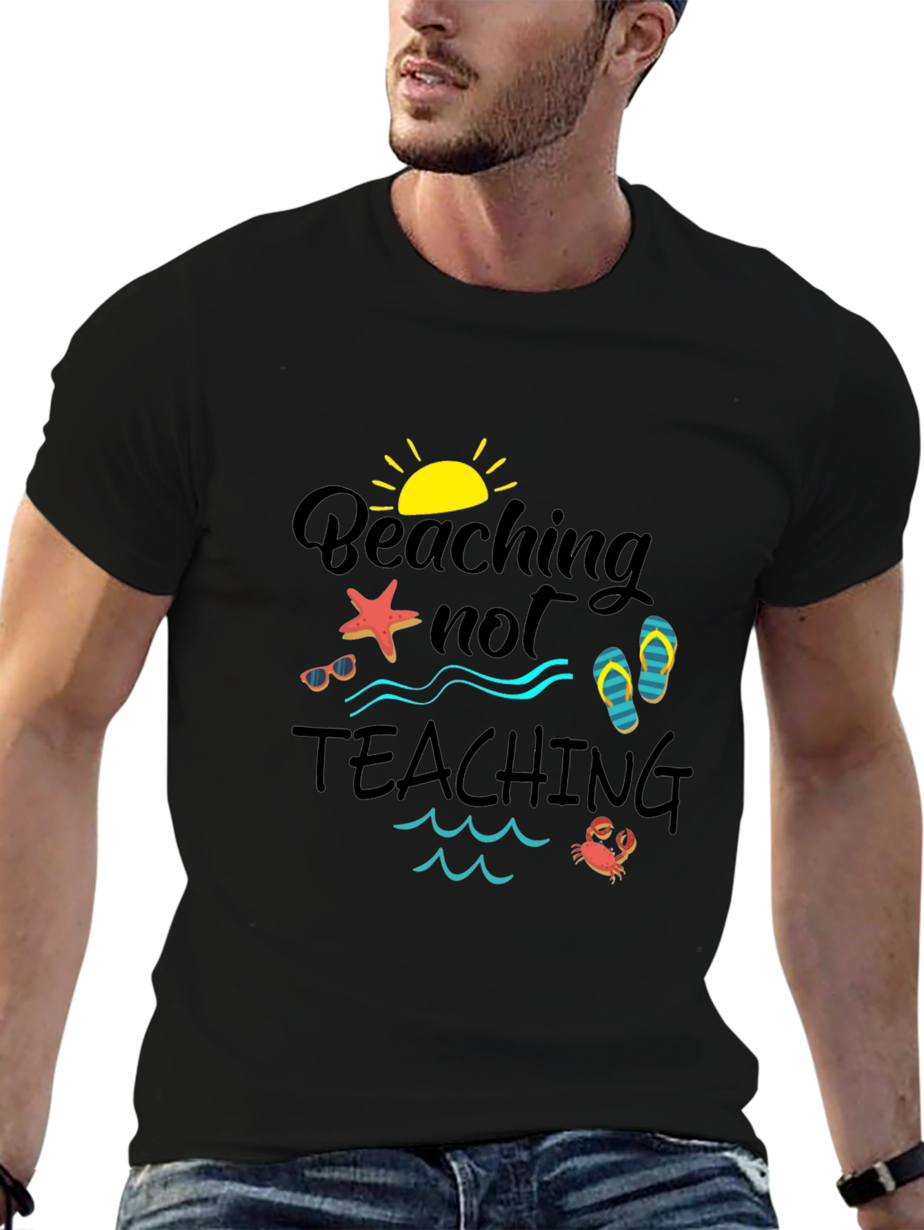Beaching Not Teaching Black Graphic Tee