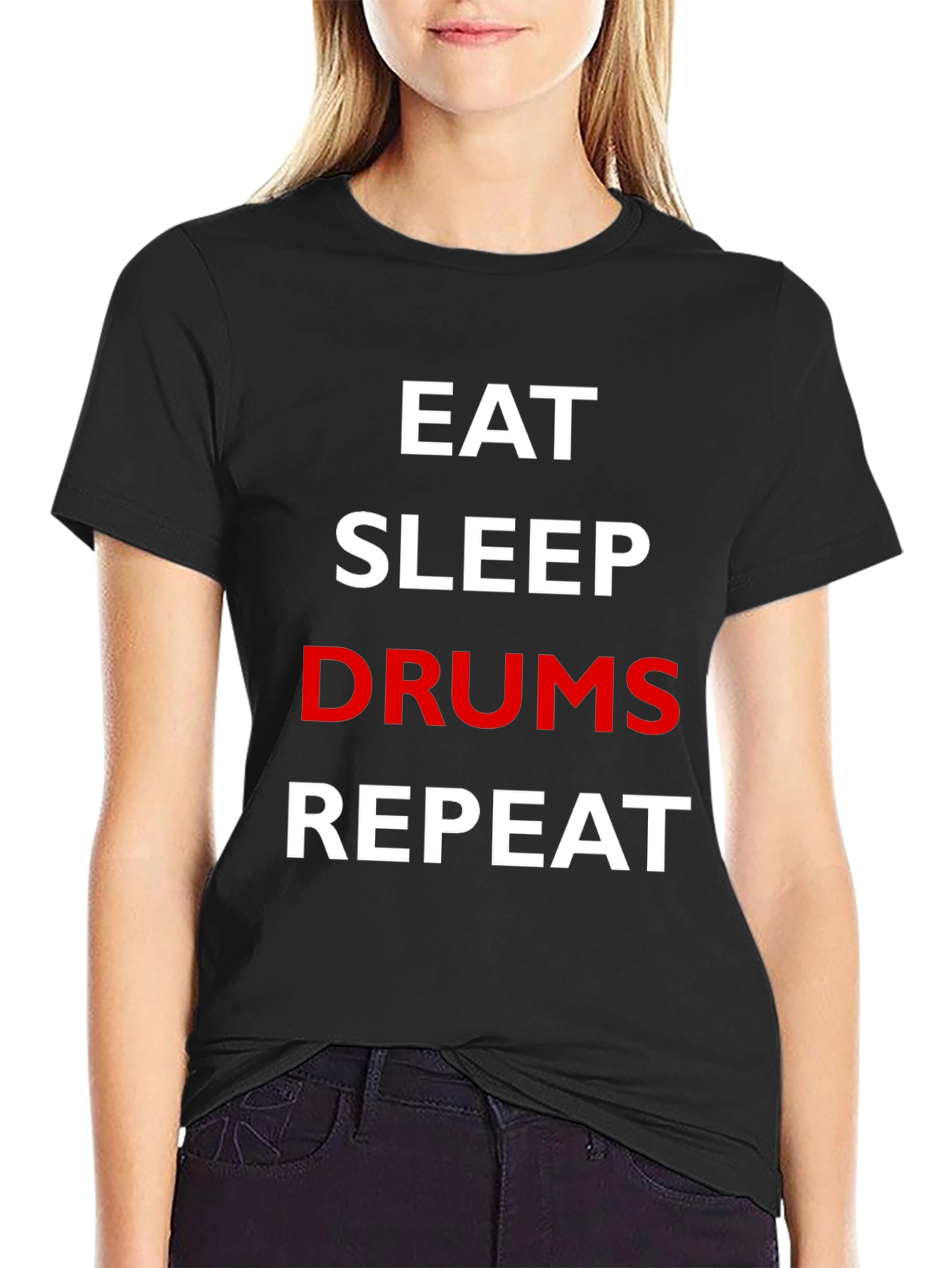 Eat Sleep Drums Repeat Black Graphic T-Shirt