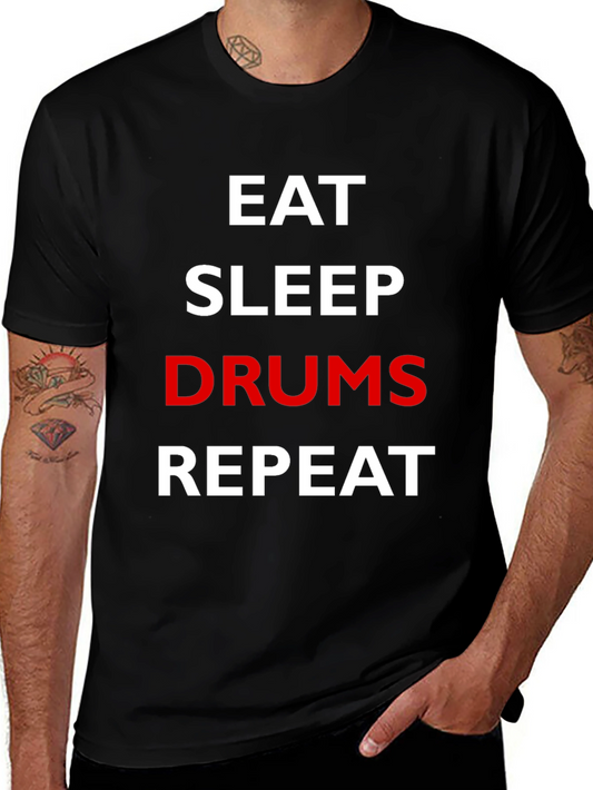 Eat Sleep Drums Repeat Black Graphic T-Shirt
