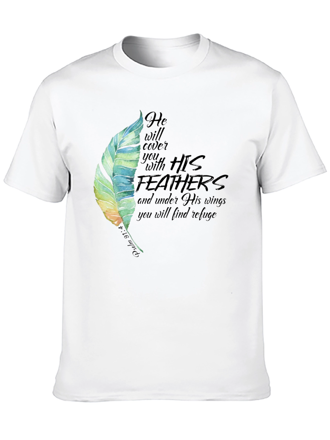 Feather Psalm 91:4 Christian Black T-Shirt