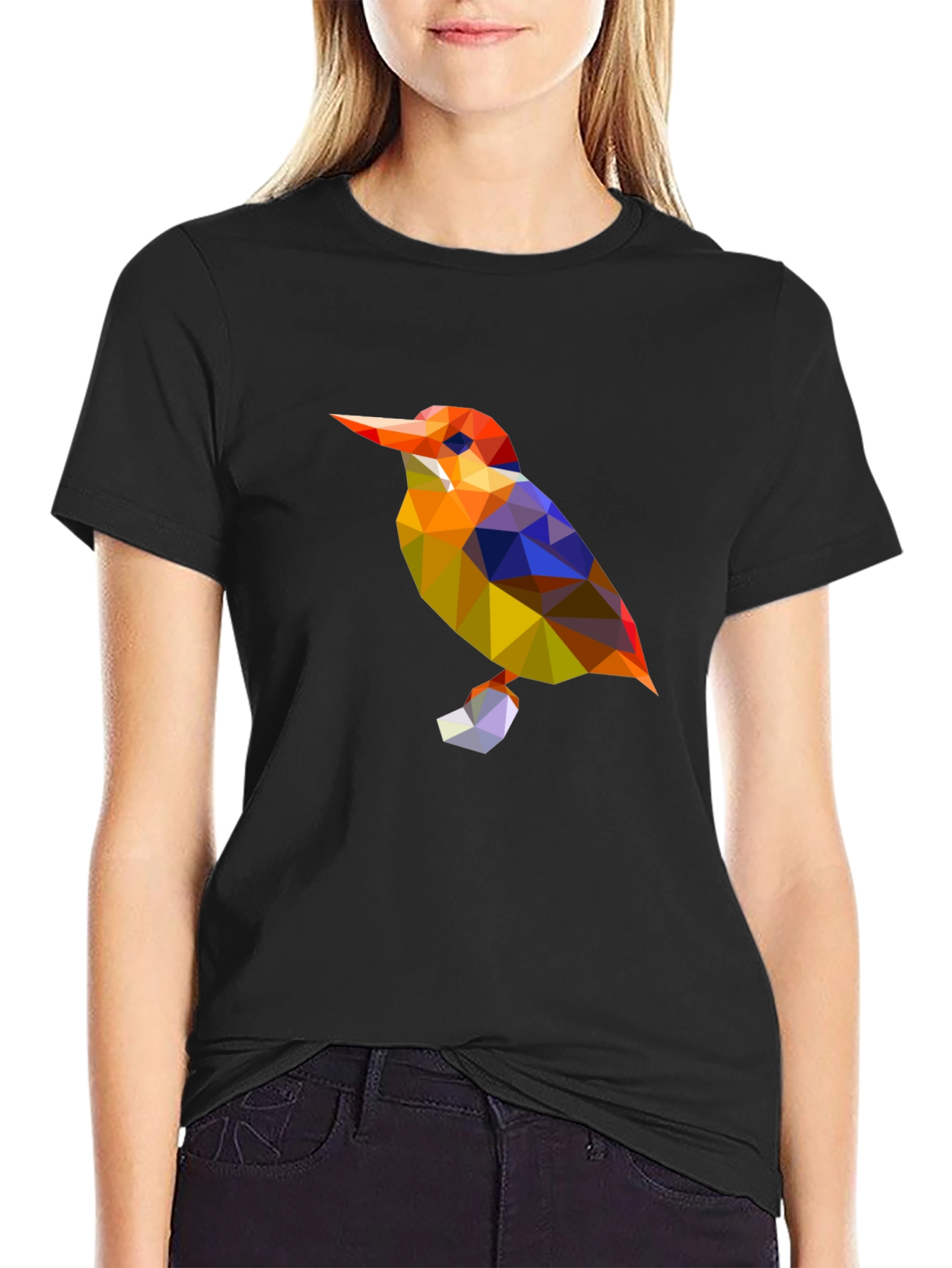 Geometric Bird Graphic Black T-Shirt