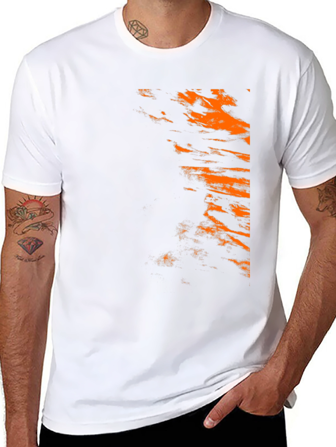 Trendy Black Tee with Abstract Orange Design