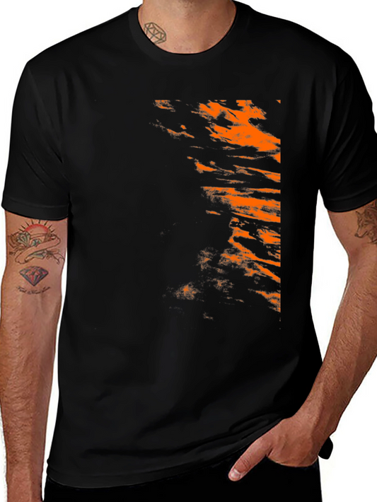Trendy Black Tee with Abstract Orange Design