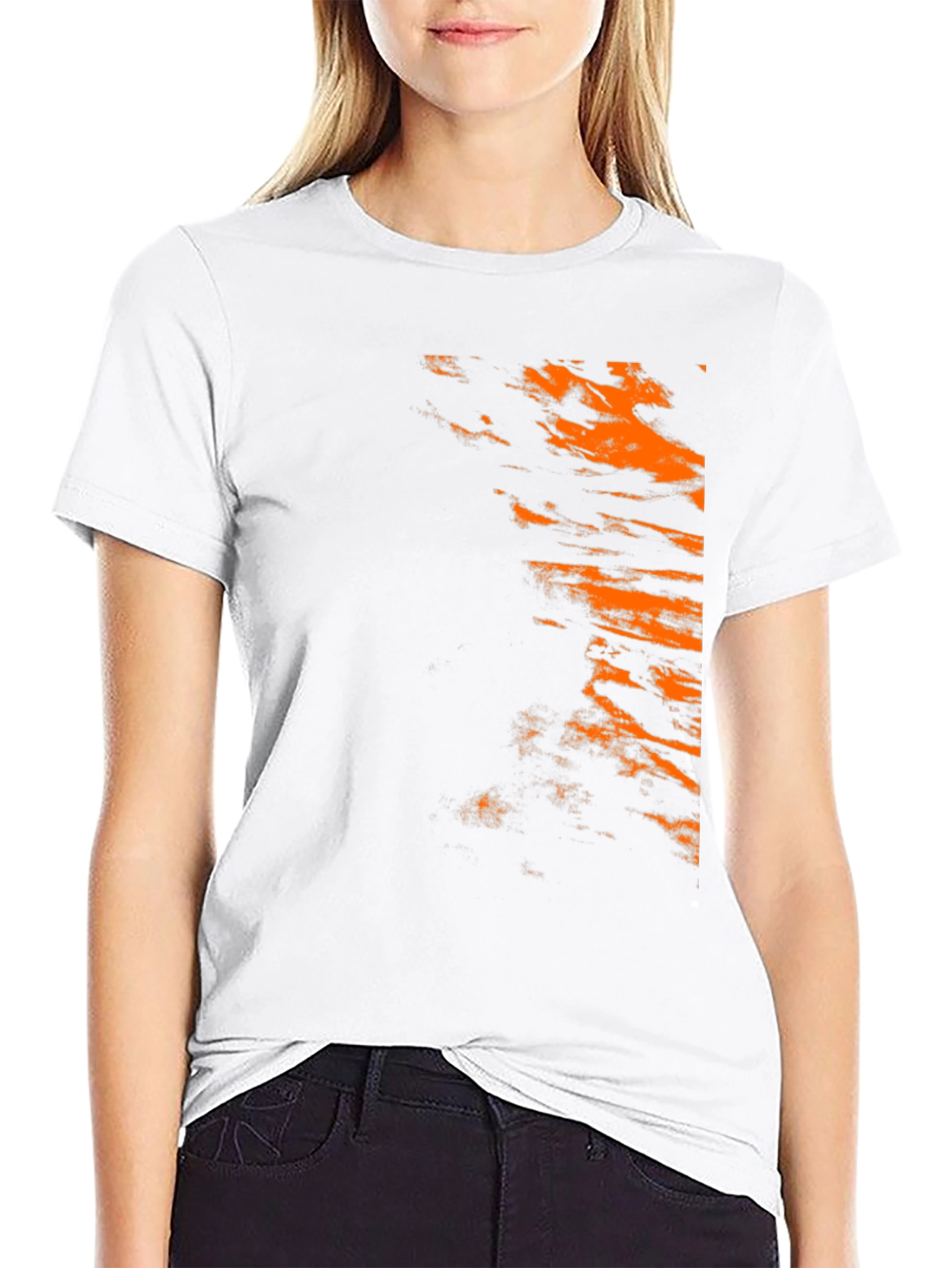 Trendy Black Tee with Abstract Orange Design
