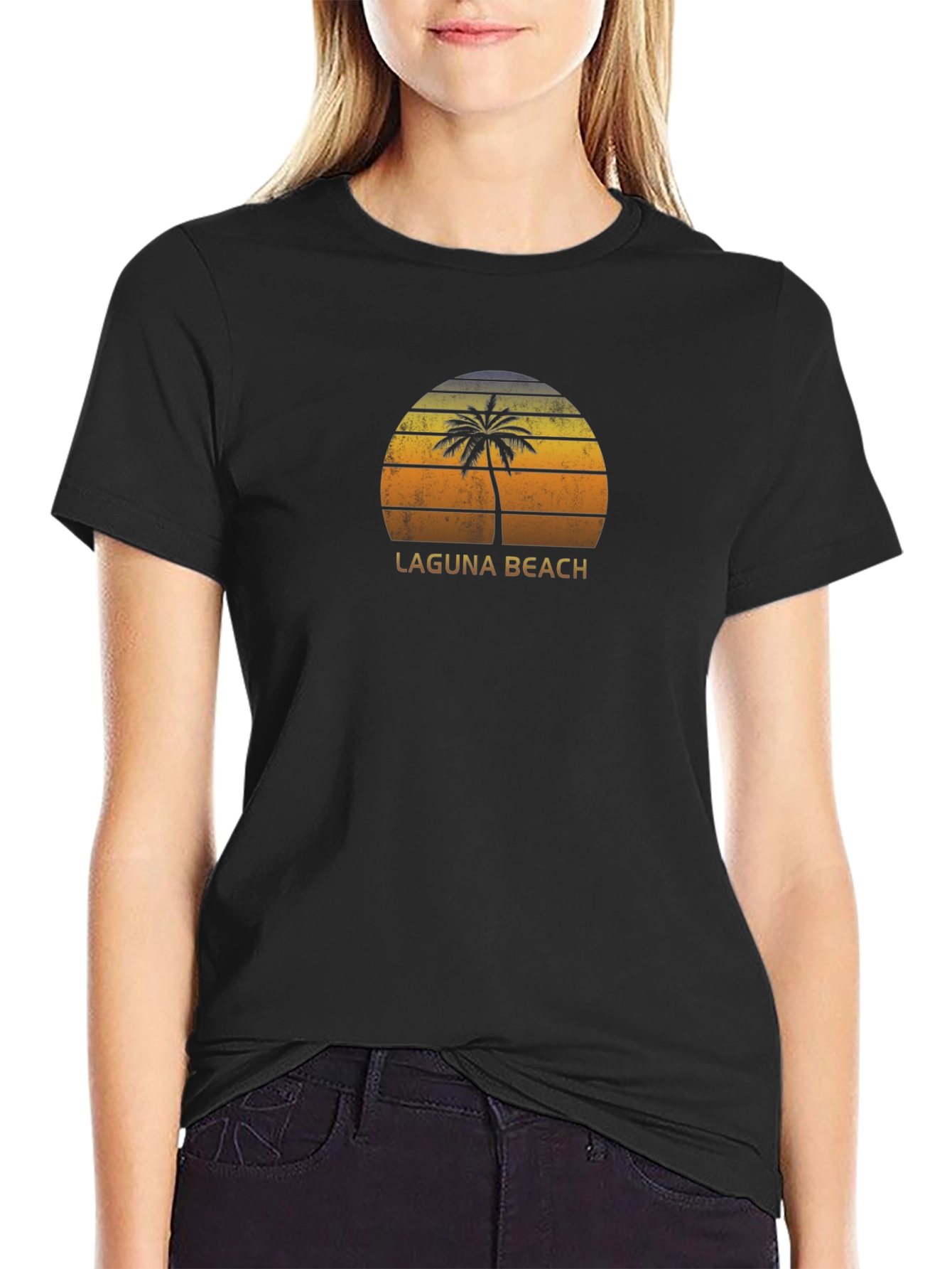 Laguna Beach Palm Tree Sunset Black T-Shirt