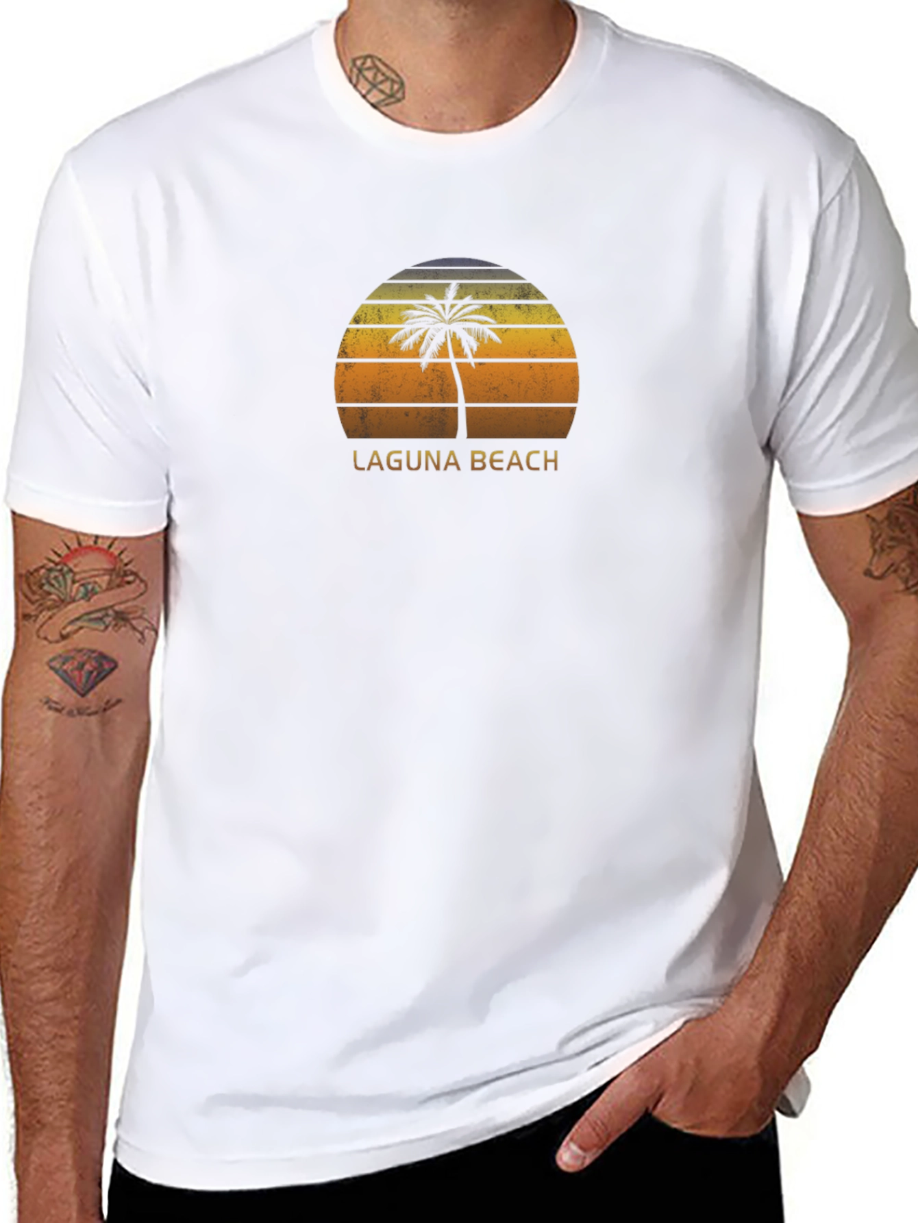 Laguna Beach Palm Tree Sunset Black T-Shirt