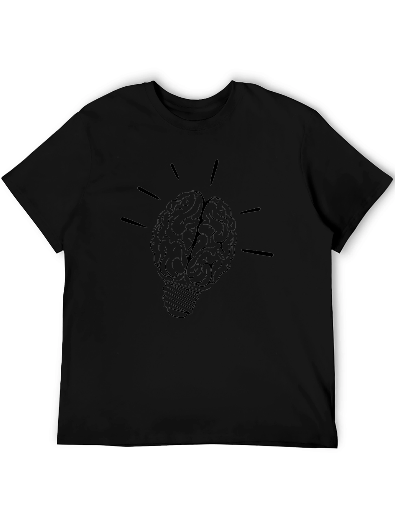 Brain Light Bulb Graphic Tee - Black Cotton T-Shirt
