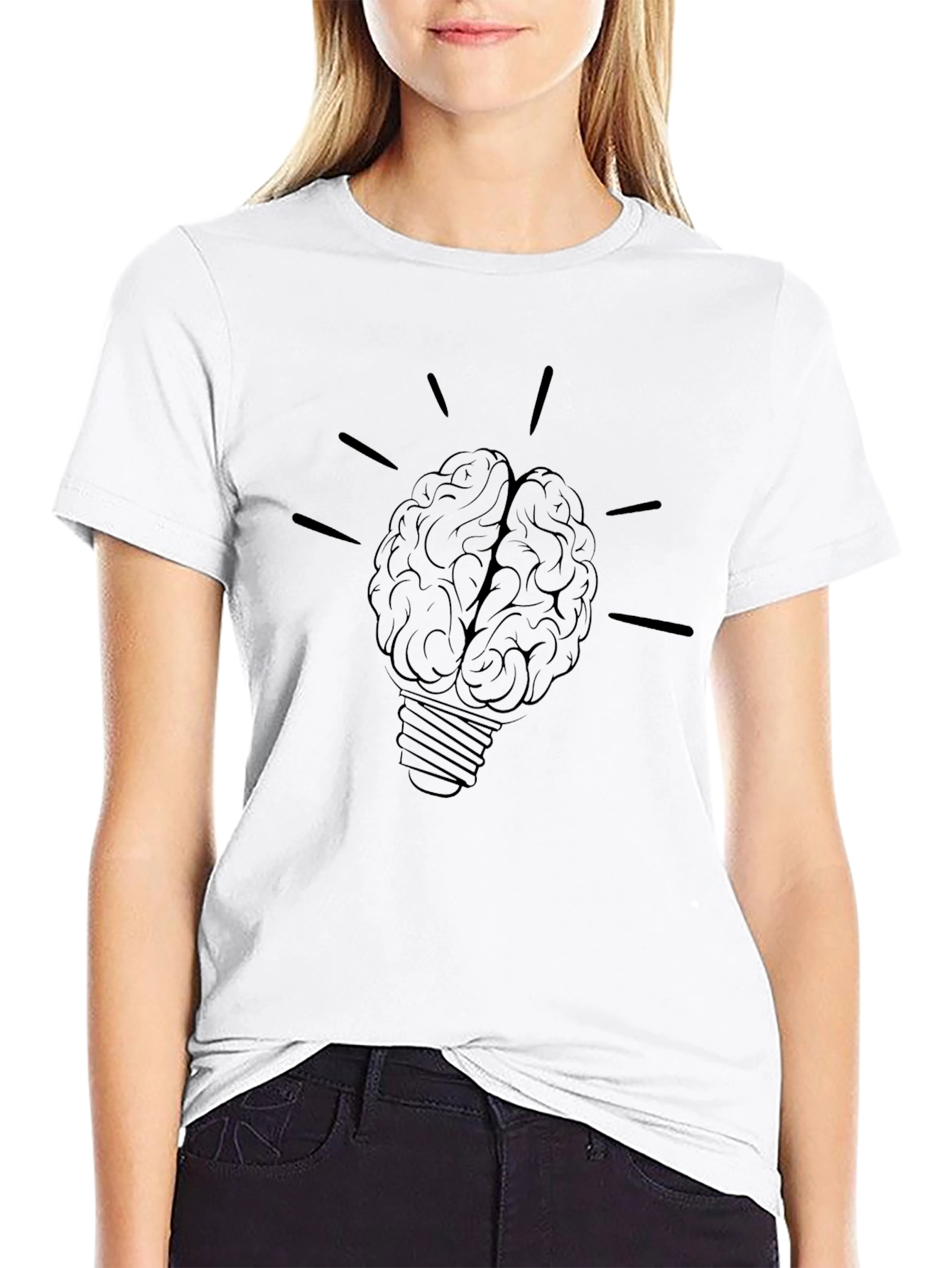 Brain Light Bulb Graphic Tee - Black Cotton T-Shirt